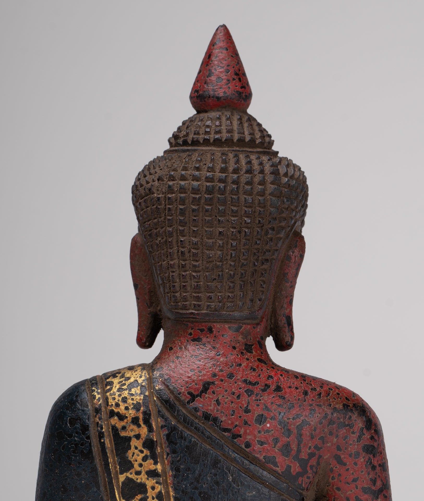 Buddha Sculpture - Antique Khmer Style Wood Seated Buddha Statue Dhyana Meditation Mudra - 21cm/8"