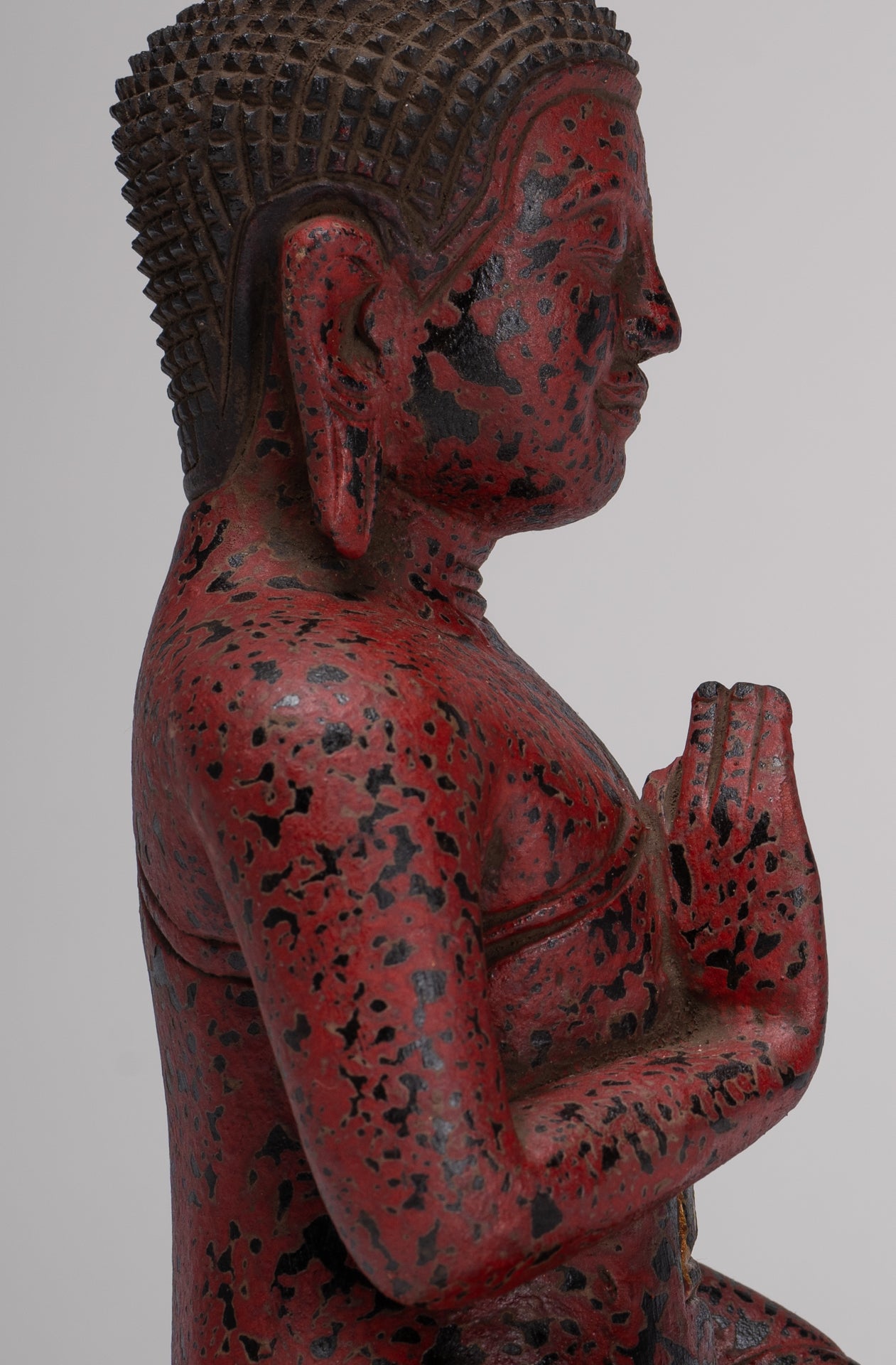 Buddha Statue - Antique Khmer Style Cambodia Seated Wood Buddha Statue Teaching Mudra - 27cm/11"