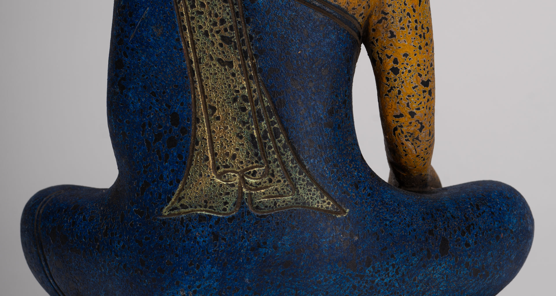 Buddha Statue - Antique Khmer Style SE Asia Seated Wood Enlightenment Buddha Statue - 33cm/13"