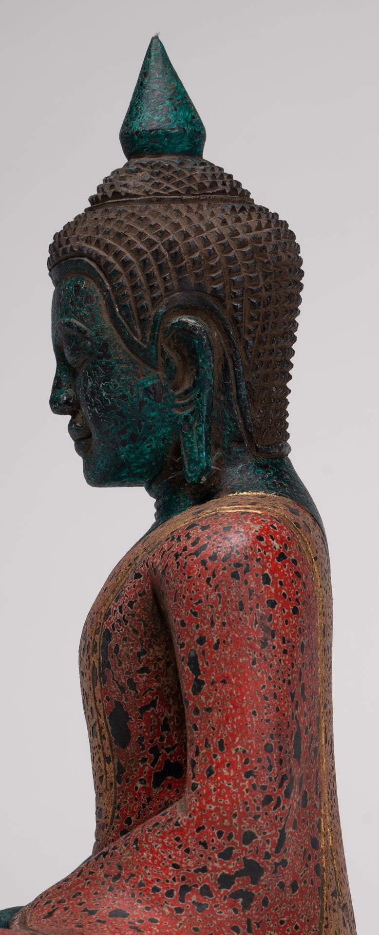 Buddha Sculpture - Antique Khmer Style Wood Seated Buddha Statue Dhyana Meditation Mudra - 33cm/13"