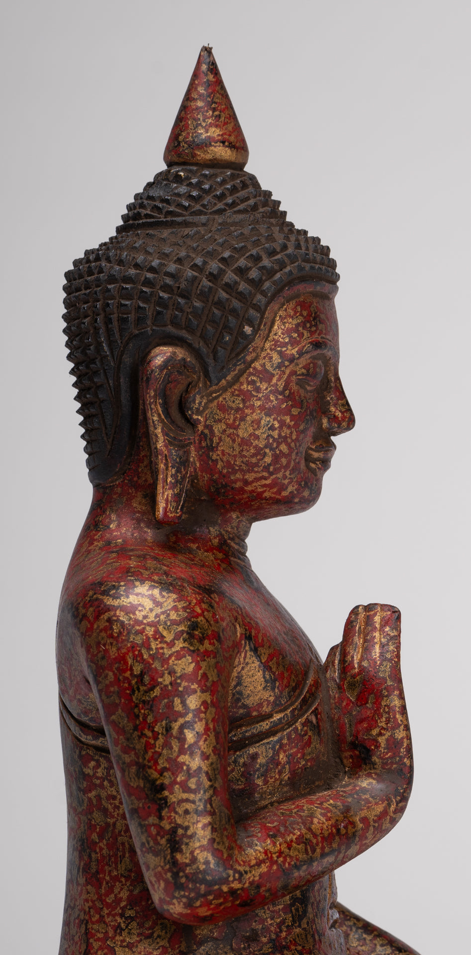 Buddha Statue - Antique Khmer Style Cambodia Seated Wood Buddha Statue Teaching Mudra - 27cm/11"