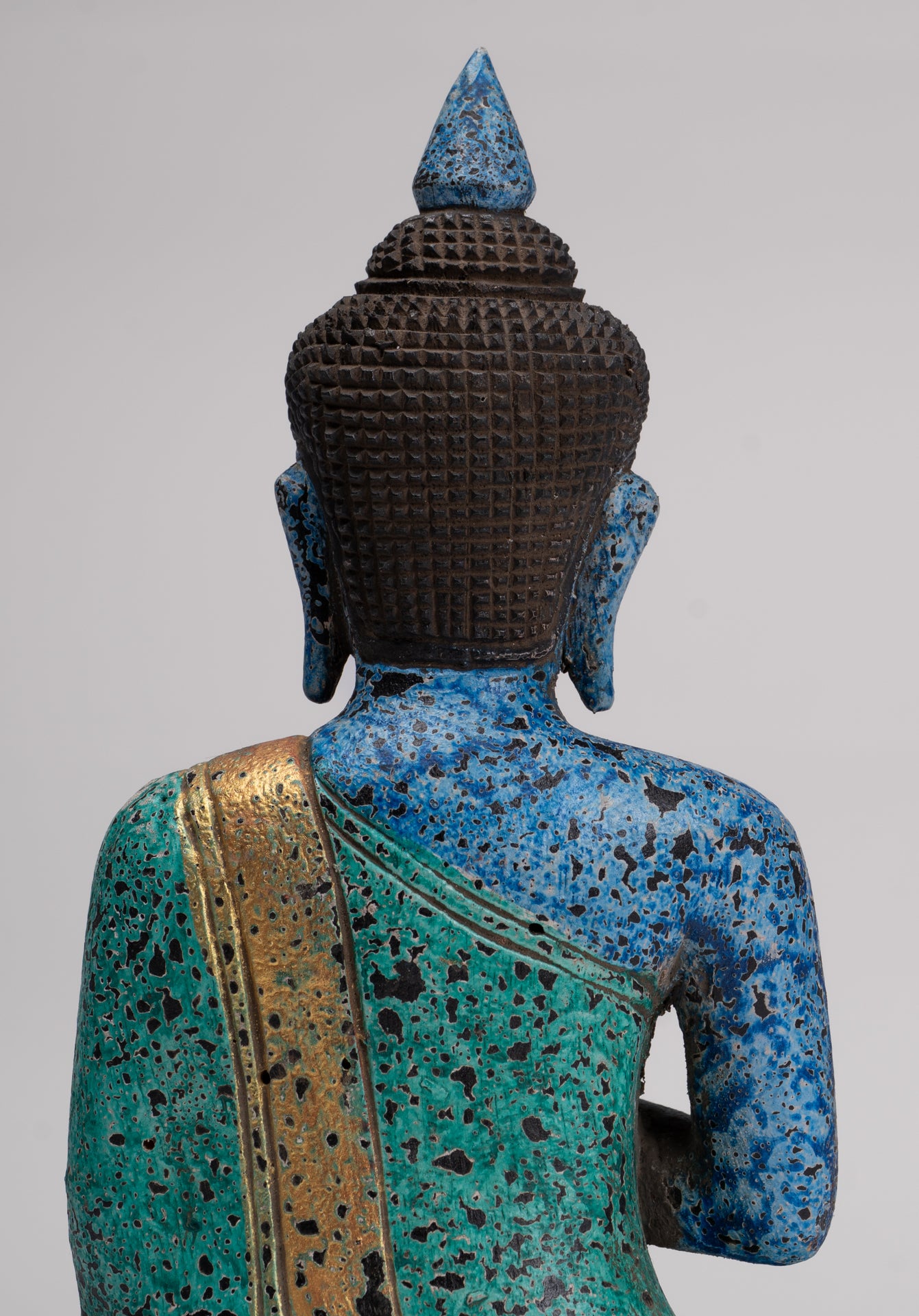 Buddha Statue - Antique Khmer Style Cambodia Seated Wood Buddha Statue Teaching Mudra - 27cm/11"