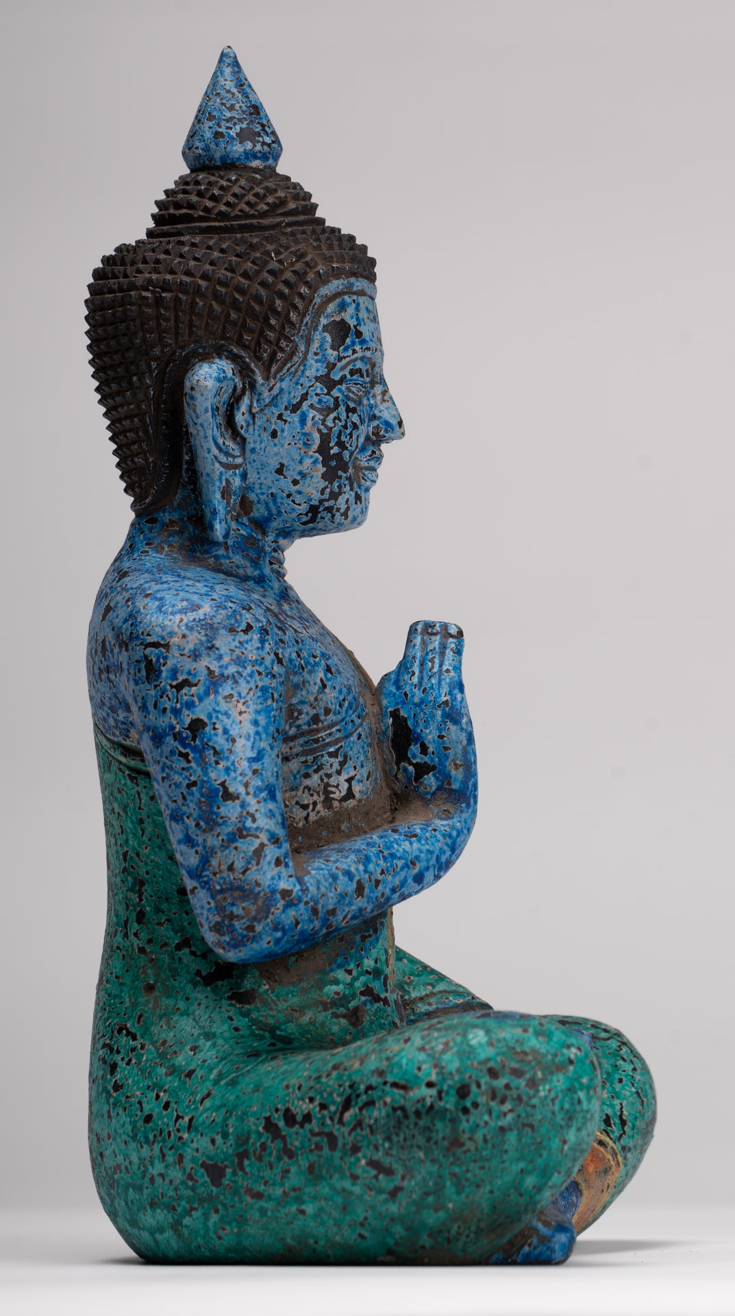 Buddha Statue - Antique Khmer Style Cambodia Seated Wood Buddha Statue Teaching Mudra - 27cm/11"