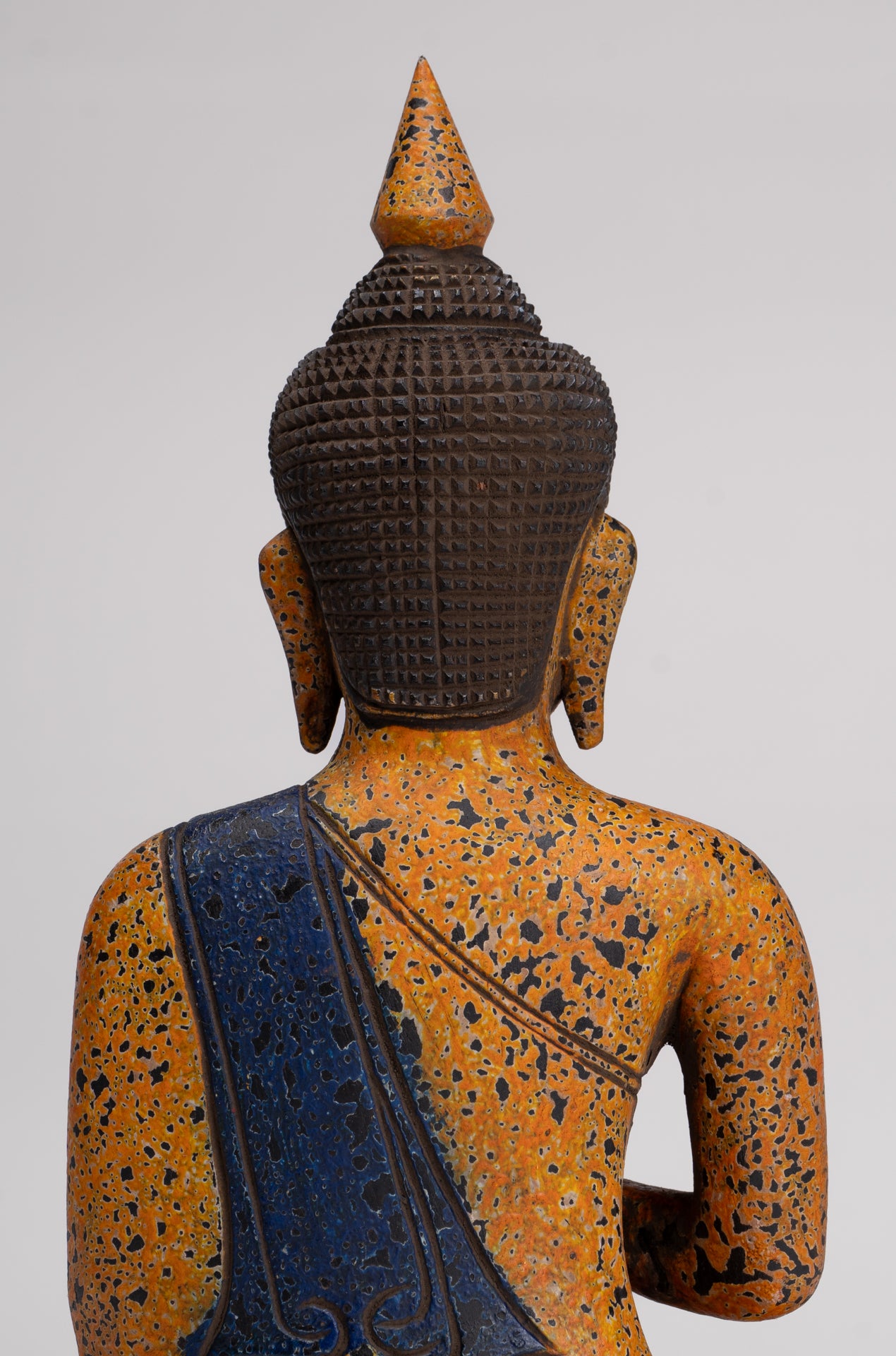 Buddha Statue - Antique Khmer Style Cambodia Seated Wood Buddha Statue Teaching Mudra - 27cm/11"