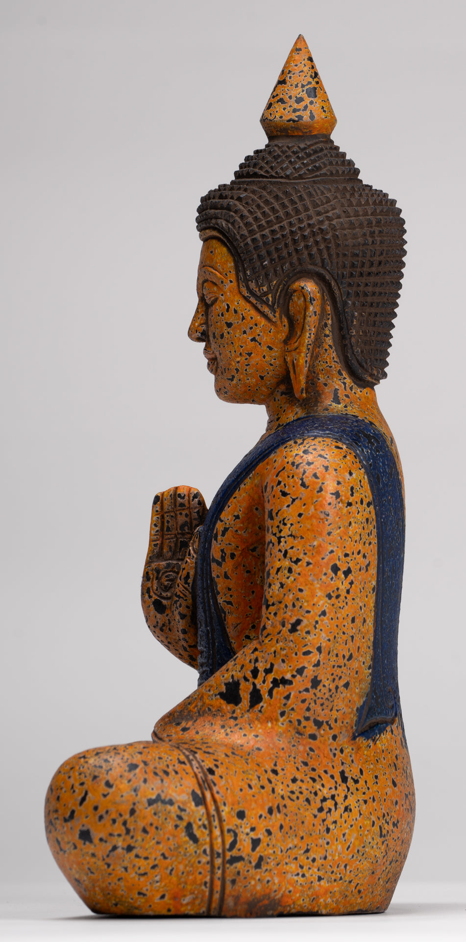 Buddha Statue - Antique Khmer Style Cambodia Seated Wood Buddha Statue Teaching Mudra - 27cm/11"