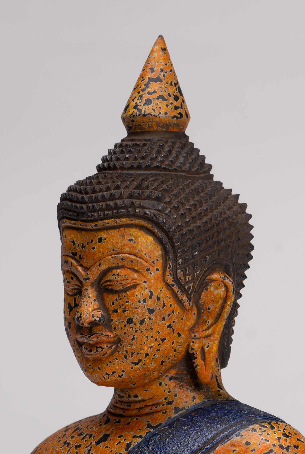 Buddha Statue - Antique Khmer Style Cambodia Seated Wood Buddha Statue Teaching Mudra - 27cm/11"