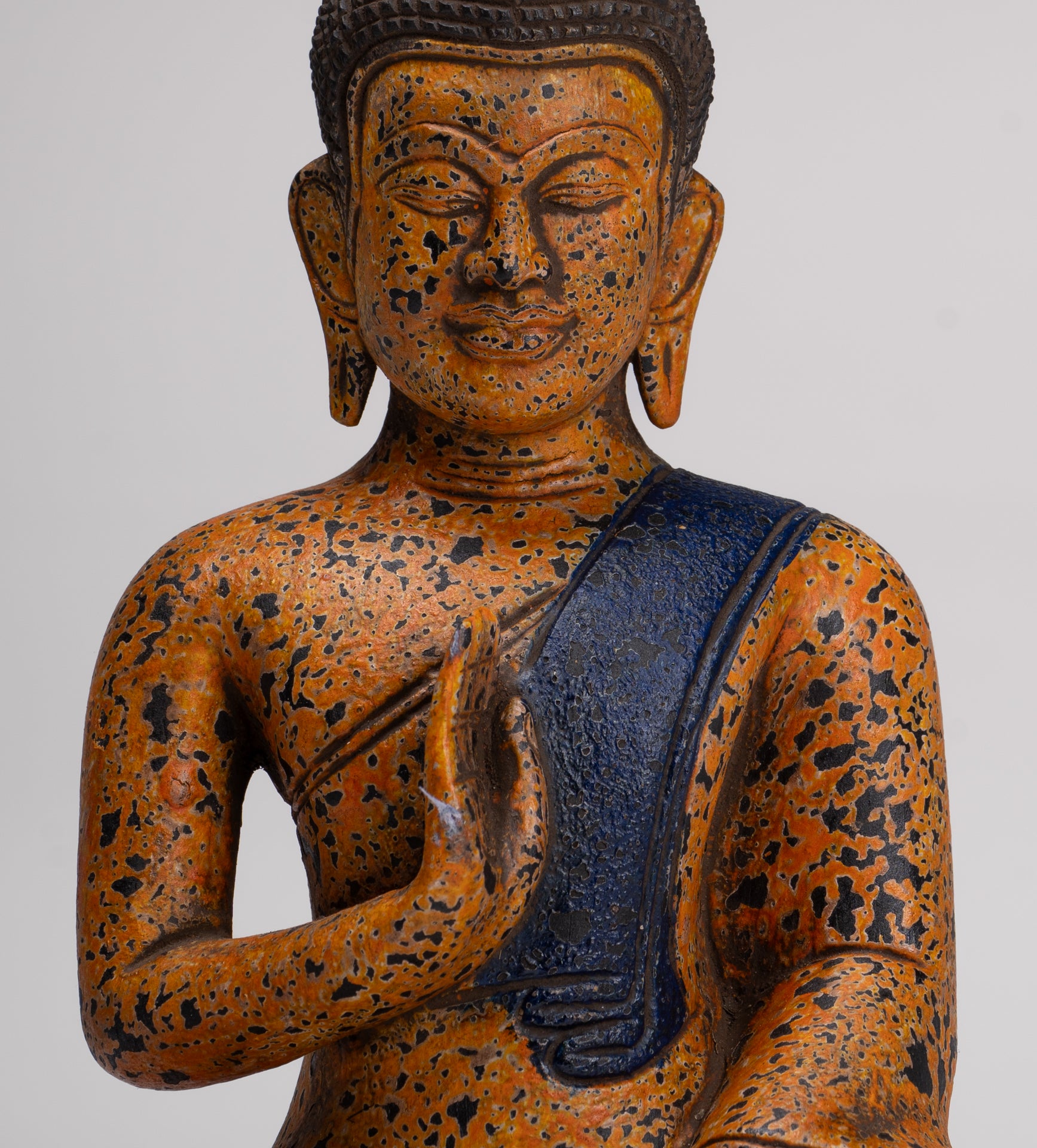 Buddha Statue - Antique Khmer Style Cambodia Seated Wood Buddha Statue Teaching Mudra - 27cm/11"