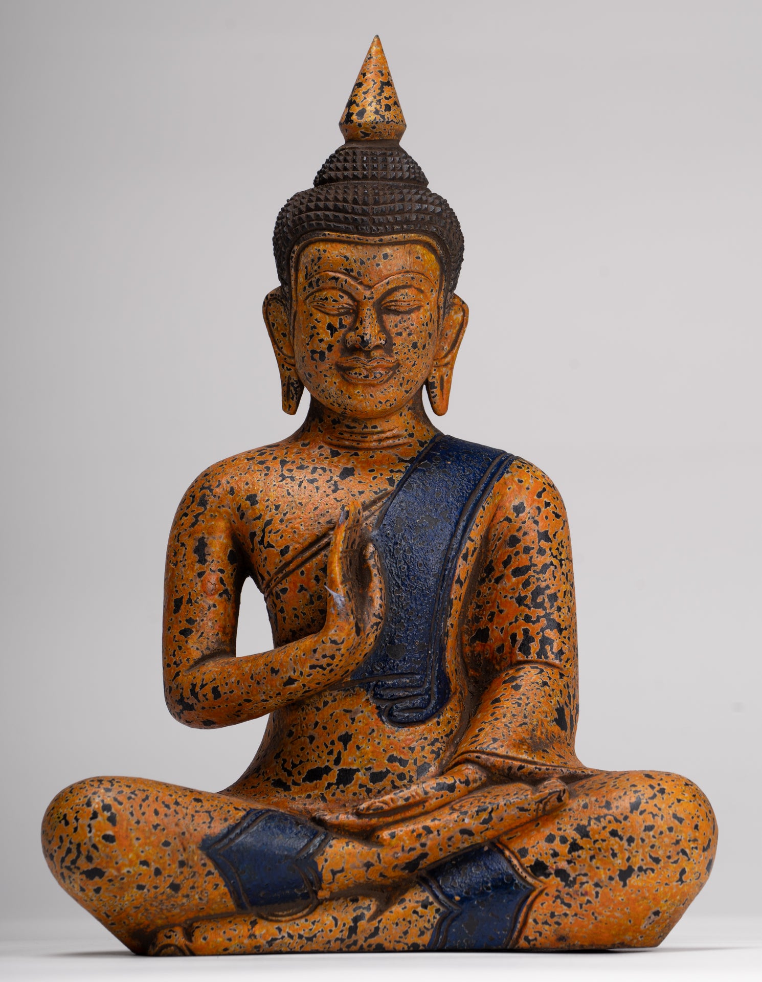 Buddha Statue - Antique Khmer Style Cambodia Seated Wood Buddha Statue Teaching Mudra - 27cm/11"