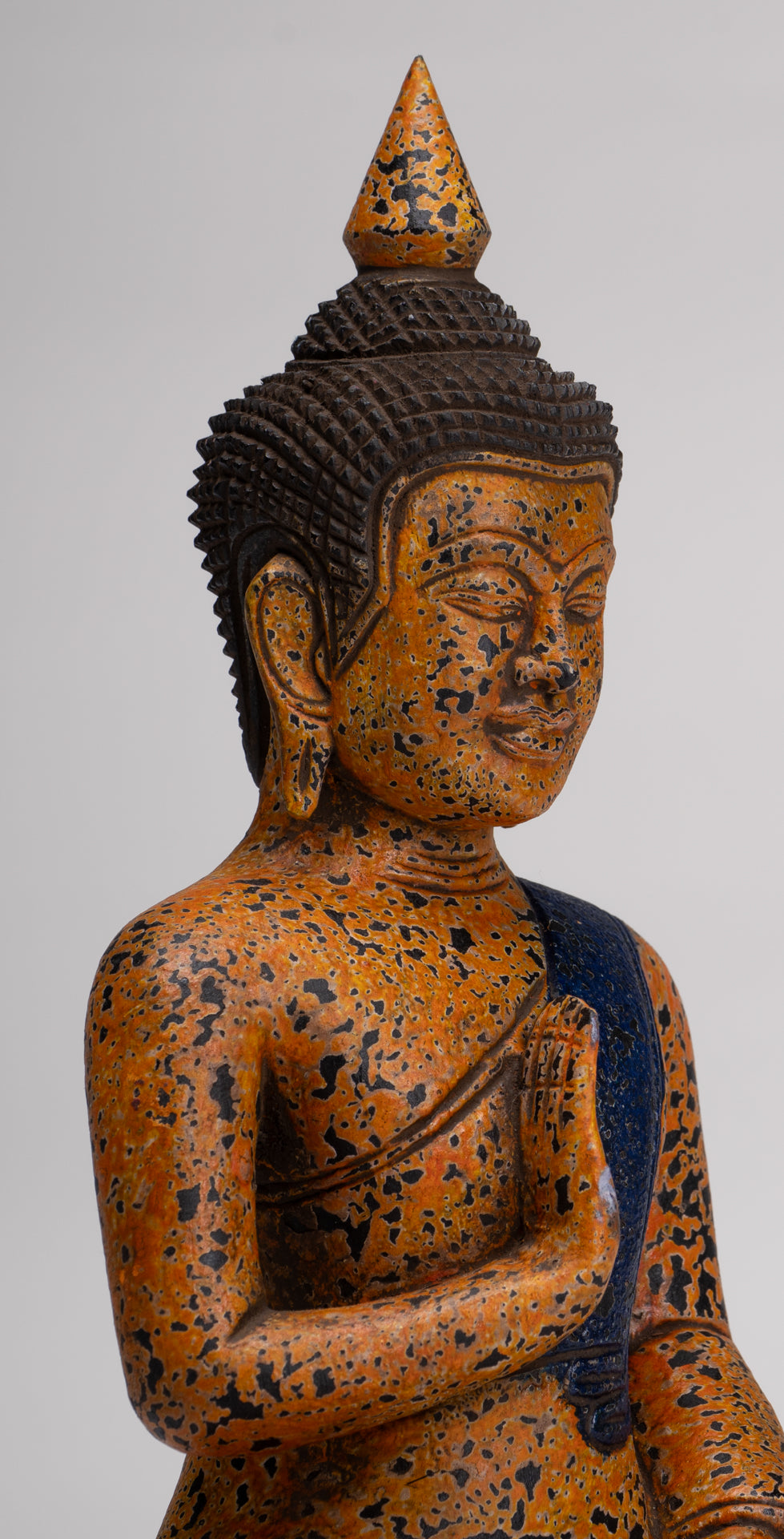 Buddha Statue - Antique Khmer Style Cambodia Seated Wood Buddha Statue Teaching Mudra - 27cm/11"