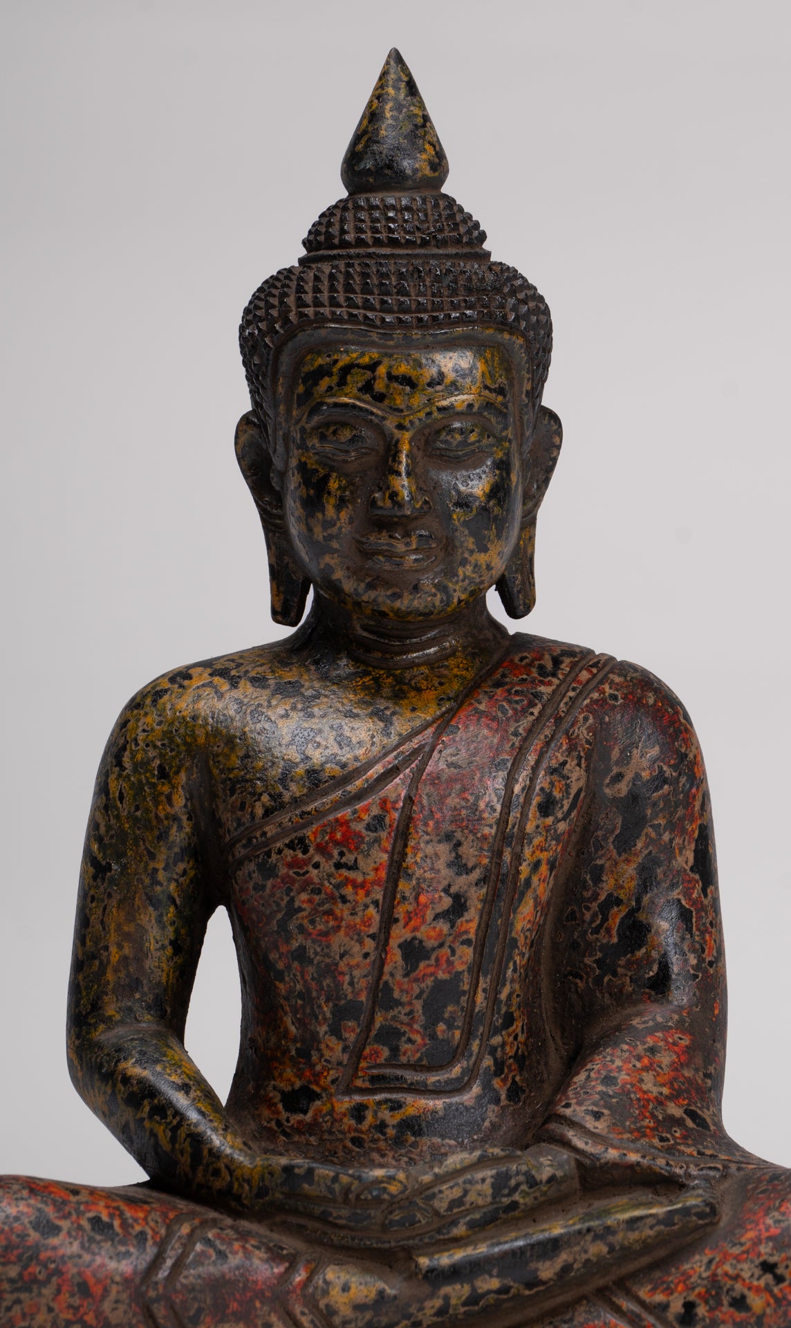 Buddha Sculpture - Antique Khmer Style Wood Seated Buddha Statue Dhyana Meditation Mudra - 26cm/10"