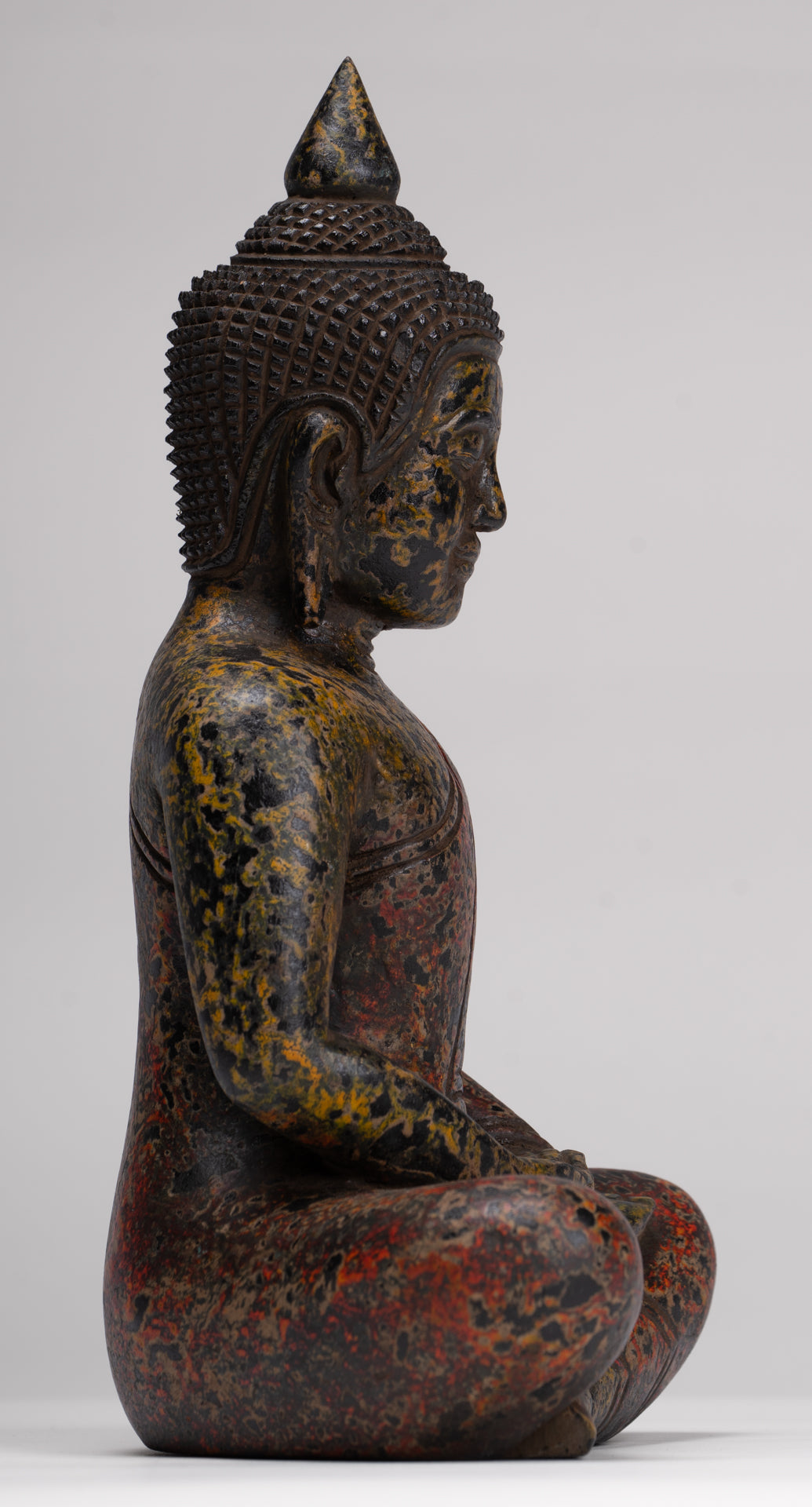 Buddha Sculpture - Antique Khmer Style Wood Seated Buddha Statue Dhyana Meditation Mudra - 26cm/10"