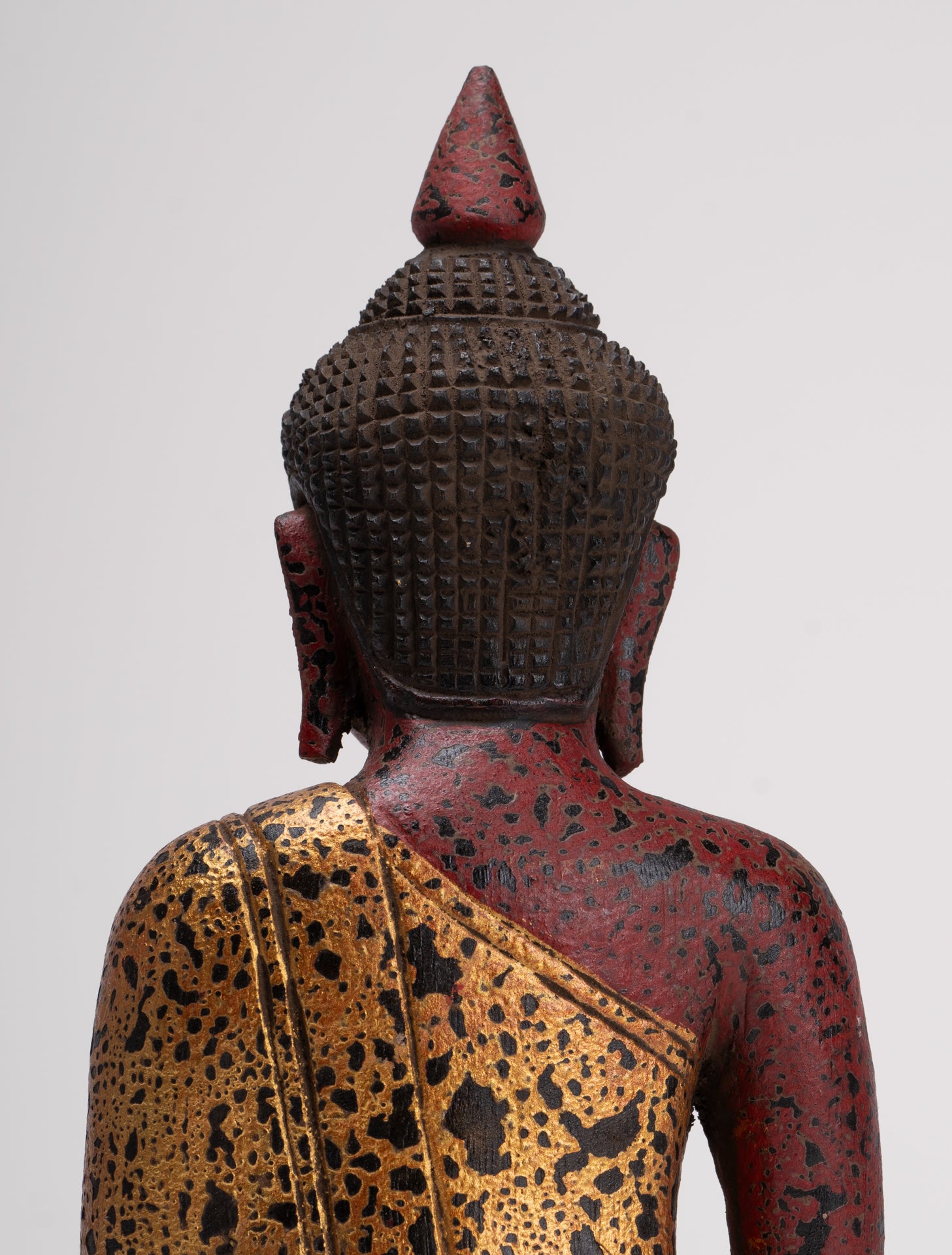 Buddha Sculpture - Antique Khmer Style Wood Seated Buddha Statue Dhyana Meditation Mudra - 27cm/11"