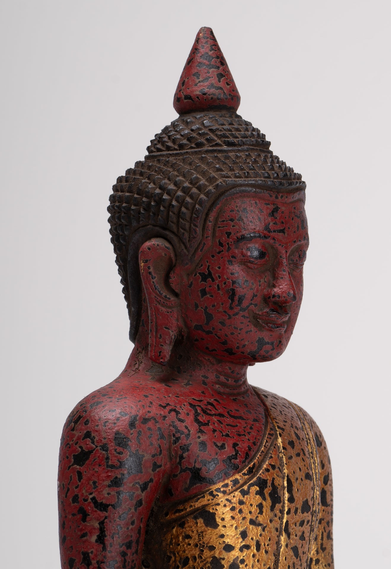 Buddha Sculpture - Antique Khmer Style Wood Seated Buddha Statue Dhyana Meditation Mudra - 27cm/11"