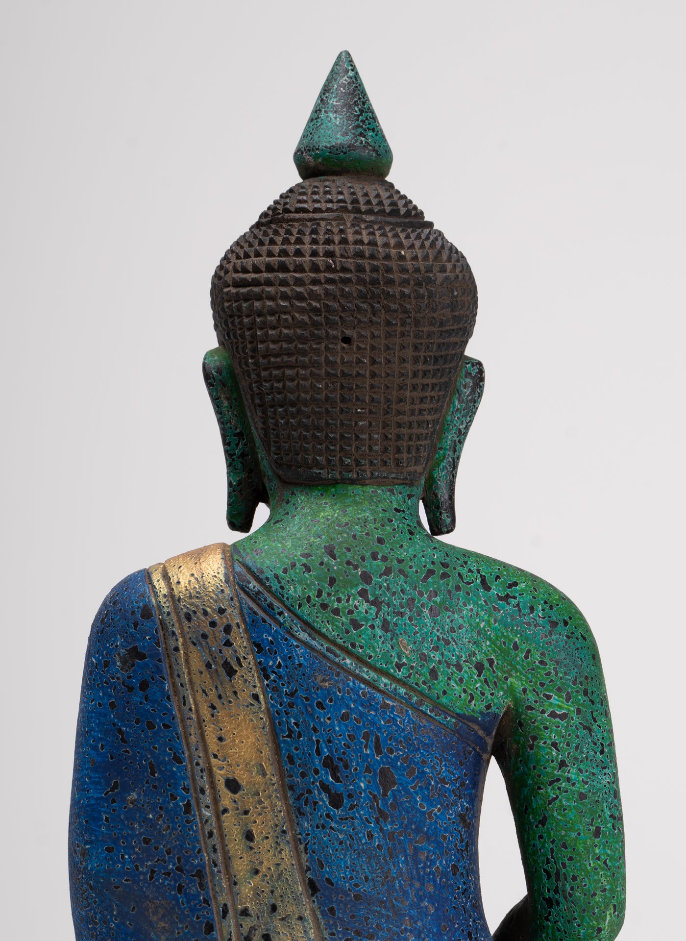 Buddha Sculpture - Antique Khmer Style Wood Seated Buddha Statue Dhyana Meditation Mudra - 28cm/11"