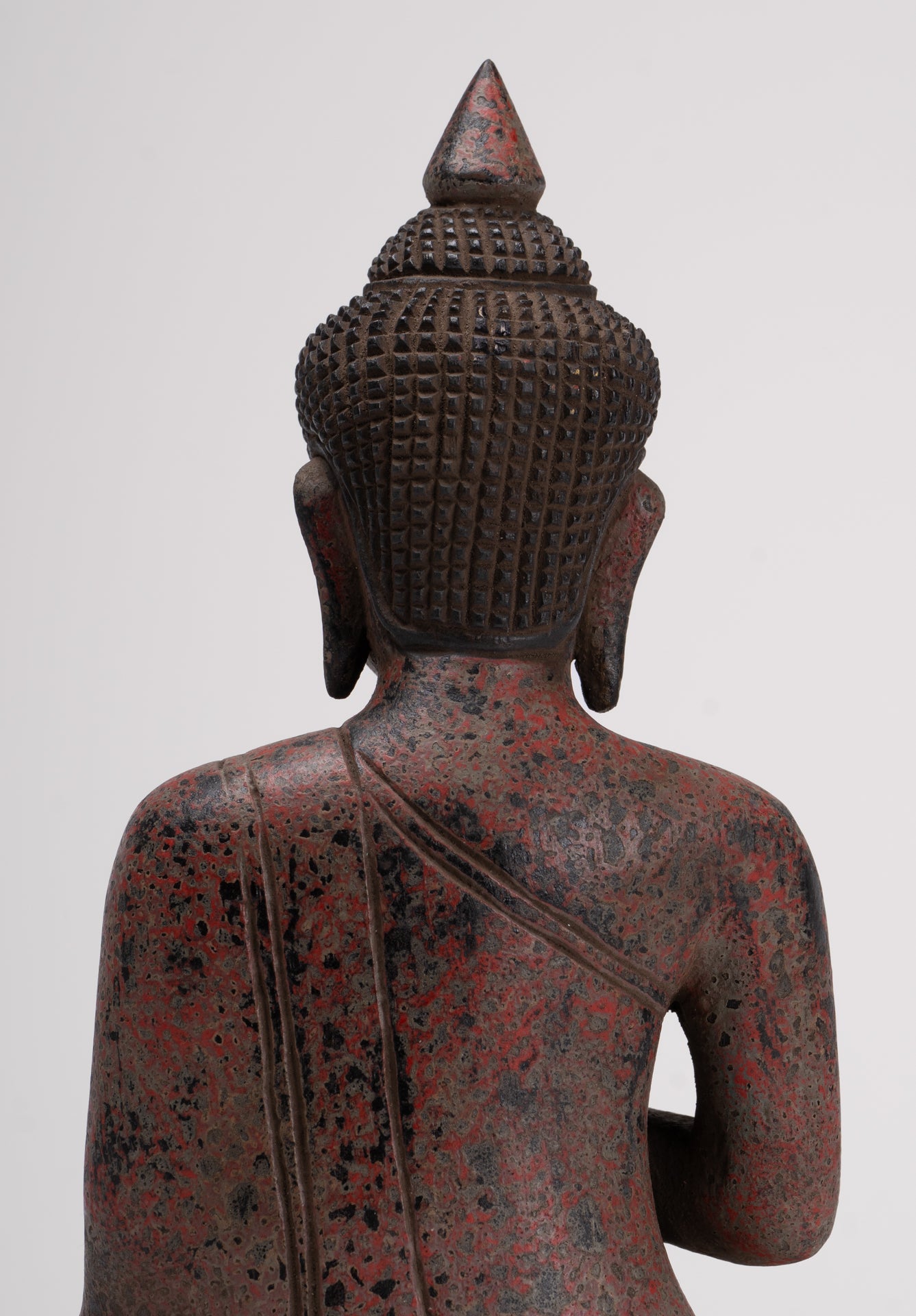 Buddha Statue - Antique Khmer Style Cambodia Seated Wood Buddha Statue Teaching Mudra - 27cm/11"