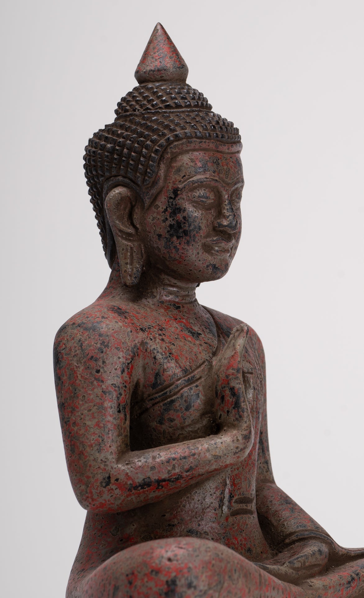 Buddha Statue - Antique Khmer Style Cambodia Seated Wood Buddha Statue Teaching Mudra - 27cm/11"