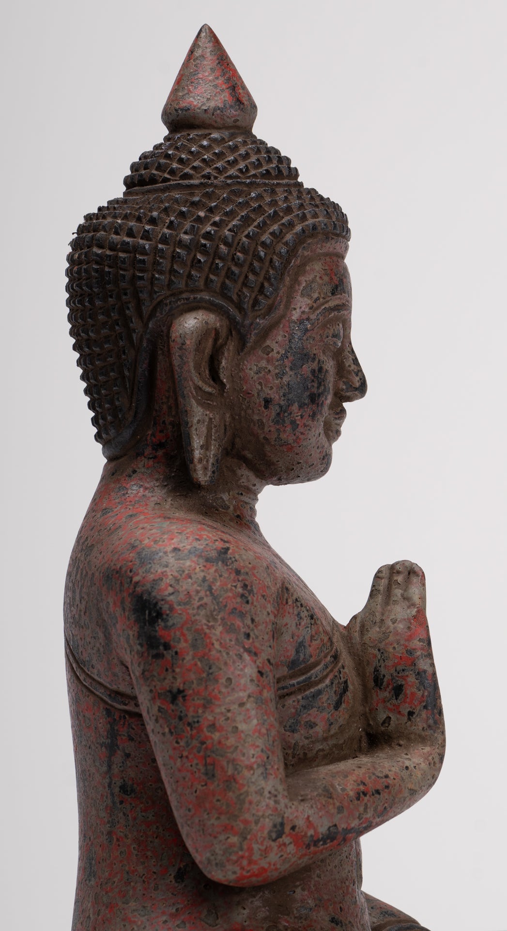 Buddha Statue - Antique Khmer Style Cambodia Seated Wood Buddha Statue Teaching Mudra - 27cm/11"