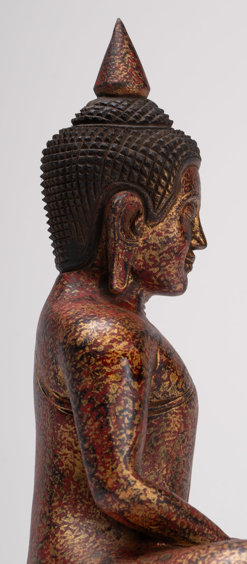 Buddha Sculpture - Antique Khmer Style Wood Seated Buddha Statue Dhyana Meditation Mudra - 28cm/11"