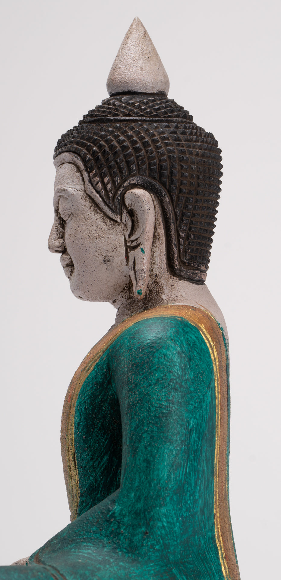 Buddha Sculpture - Antique Khmer Style Wood Seated Buddha Statue Dhyana Meditation Mudra - 28cm/11"