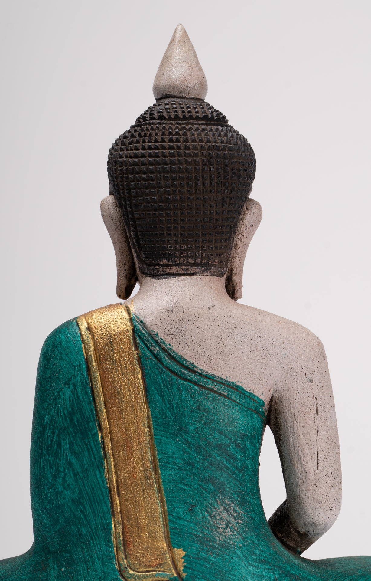 Buddha Sculpture - Antique Khmer Style Wood Seated Buddha Statue Dhyana Meditation Mudra - 28cm/11"