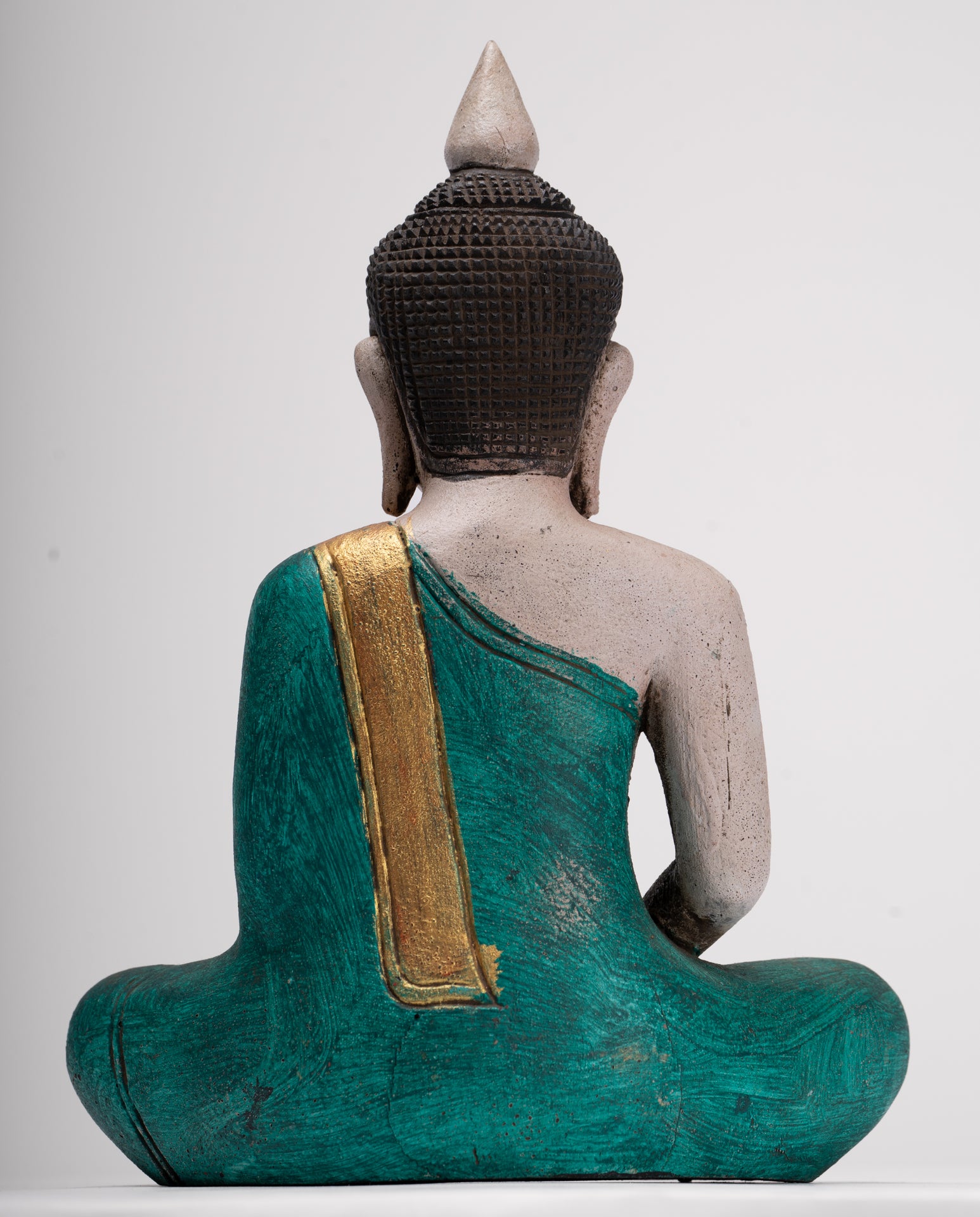 Buddha Sculpture - Antique Khmer Style Wood Seated Buddha Statue Dhyana Meditation Mudra - 28cm/11"