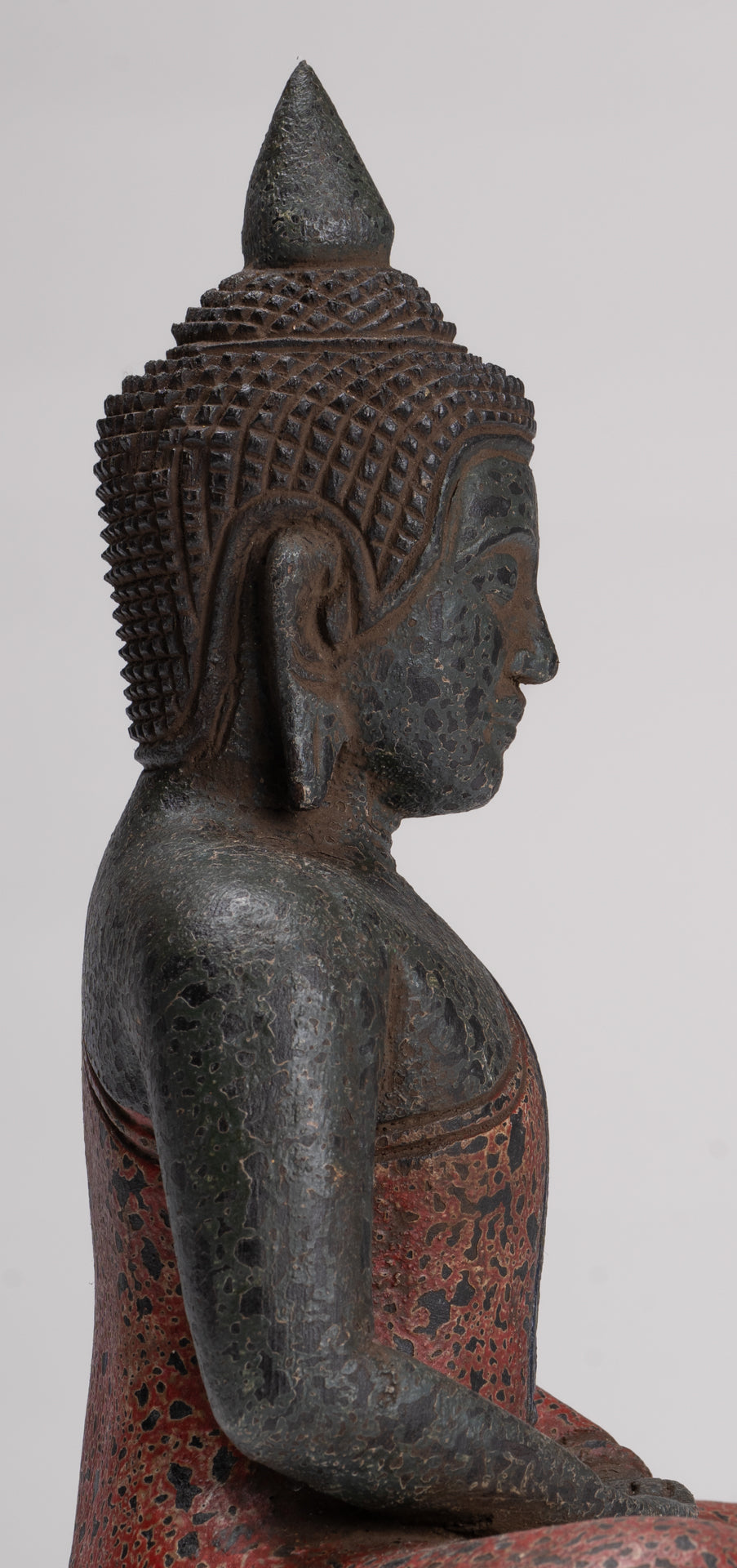 Buddha Sculpture - Antique Khmer Style Wood Seated Buddha Statue Dhyana Meditation Mudra - 27cm/11"