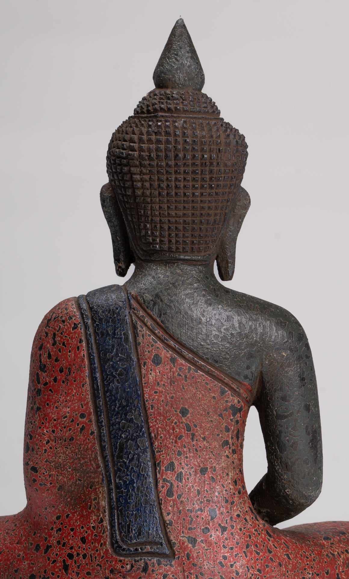 Buddha Sculpture - Antique Khmer Style Wood Seated Buddha Statue Dhyana Meditation Mudra - 27cm/11"