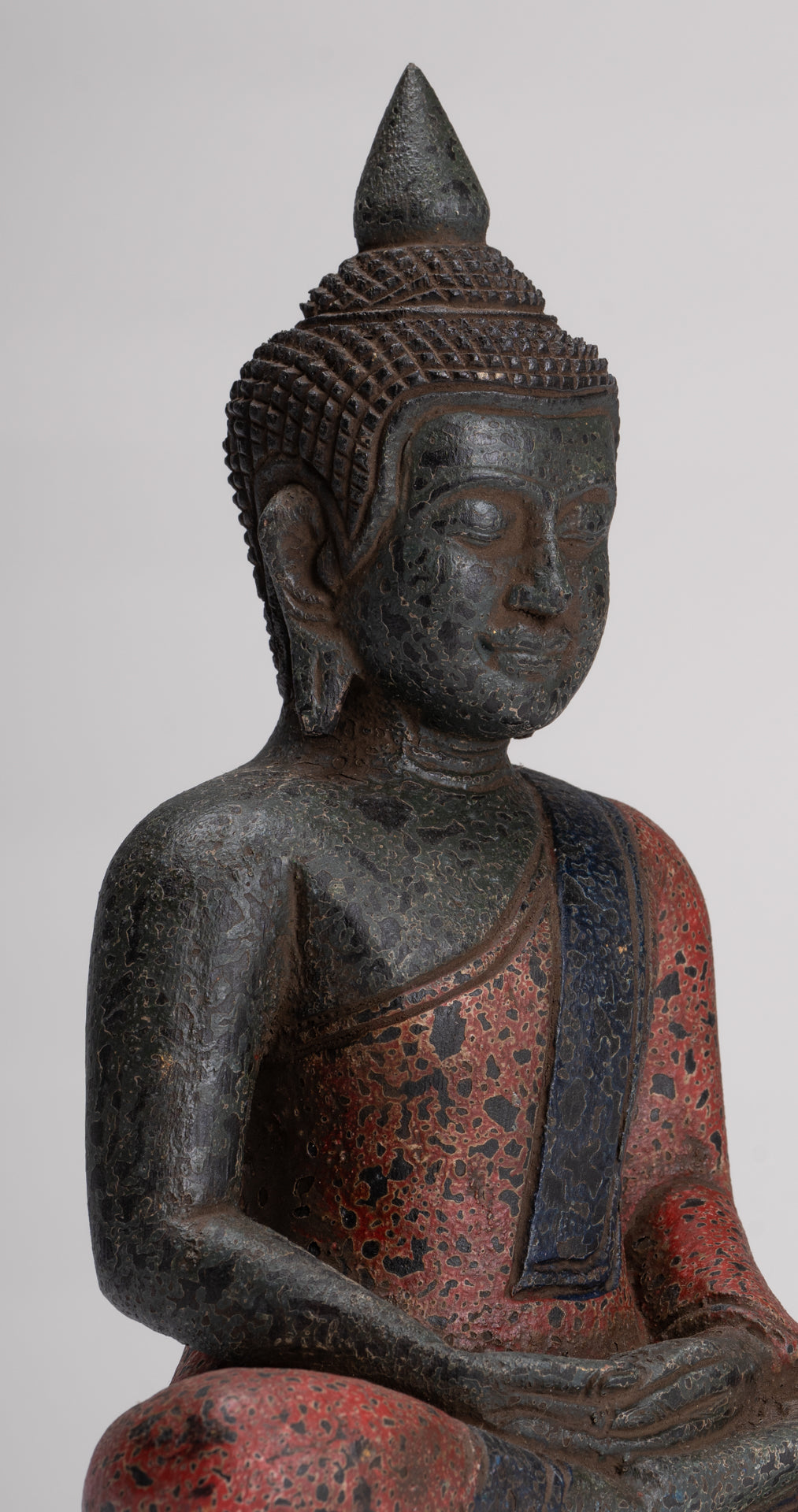 Buddha Sculpture - Antique Khmer Style Wood Seated Buddha Statue Dhyana Meditation Mudra - 27cm/11"