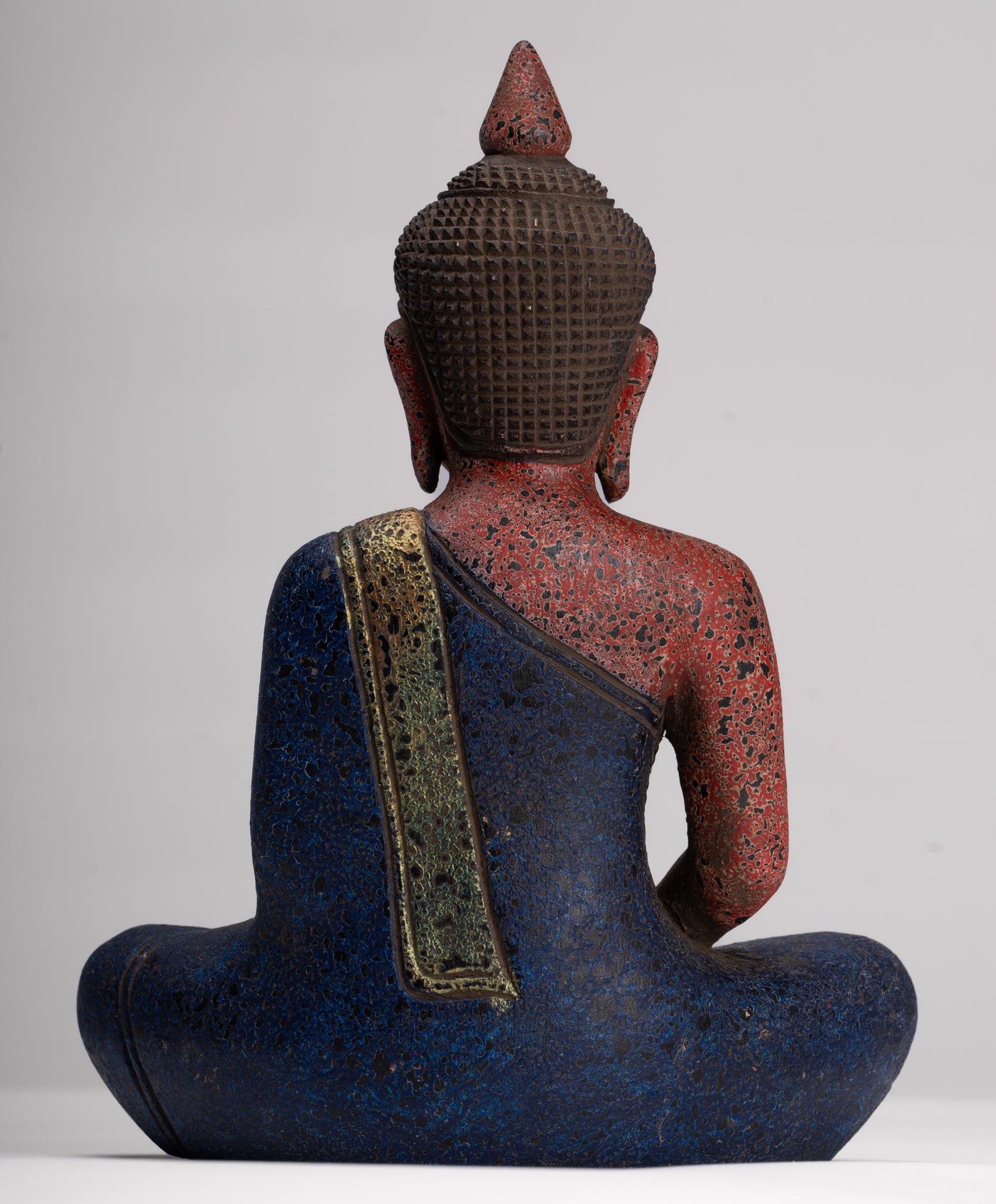 Buddha Sculpture - Antique Khmer Style Wood Seated Buddha Statue Dhyana Meditation Mudra - 26cm/11"