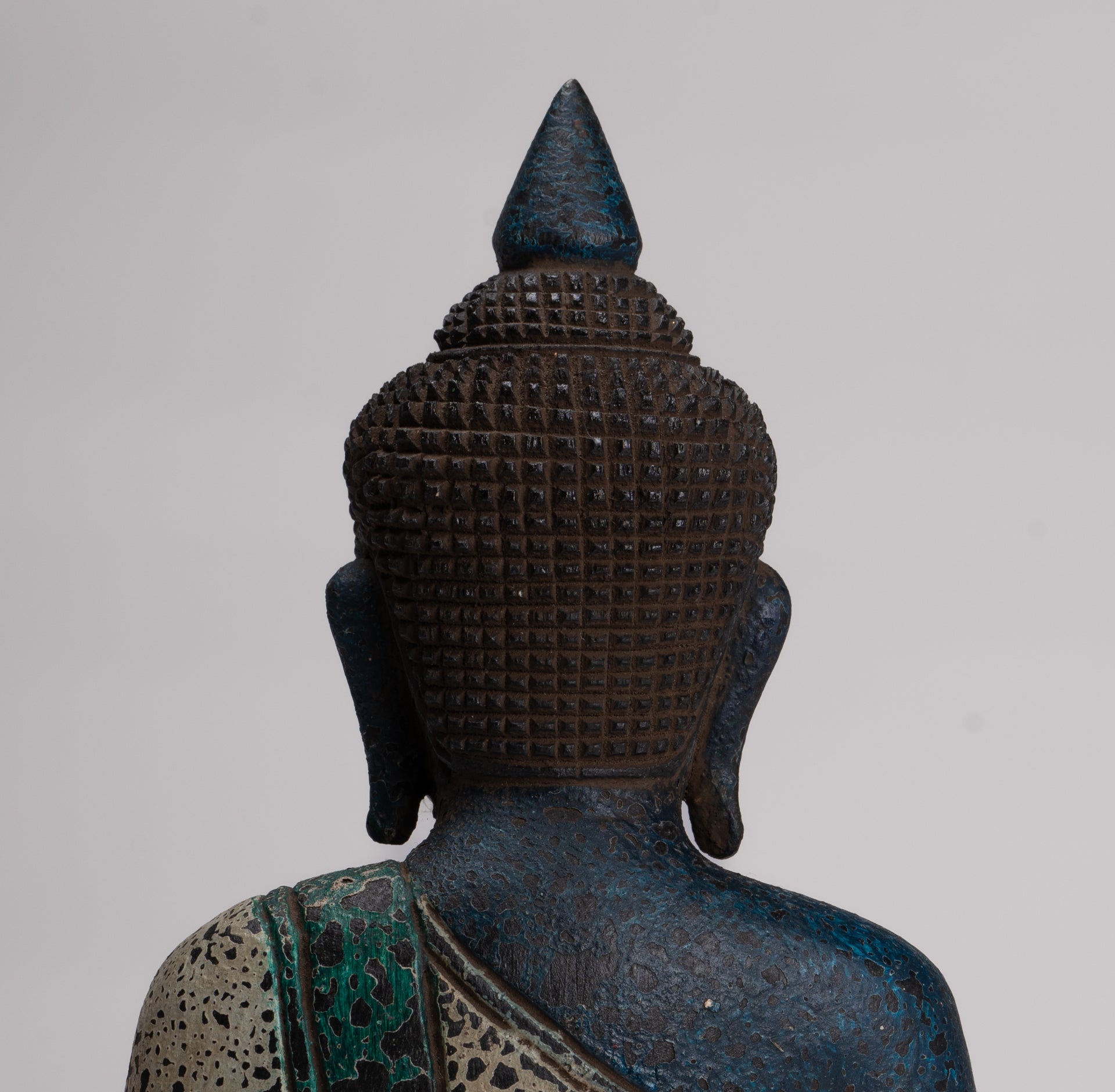 Buddha Sculpture - Antique Khmer Style Wood Seated Buddha Statue Dhyana Meditation Mudra - 27cm/11"