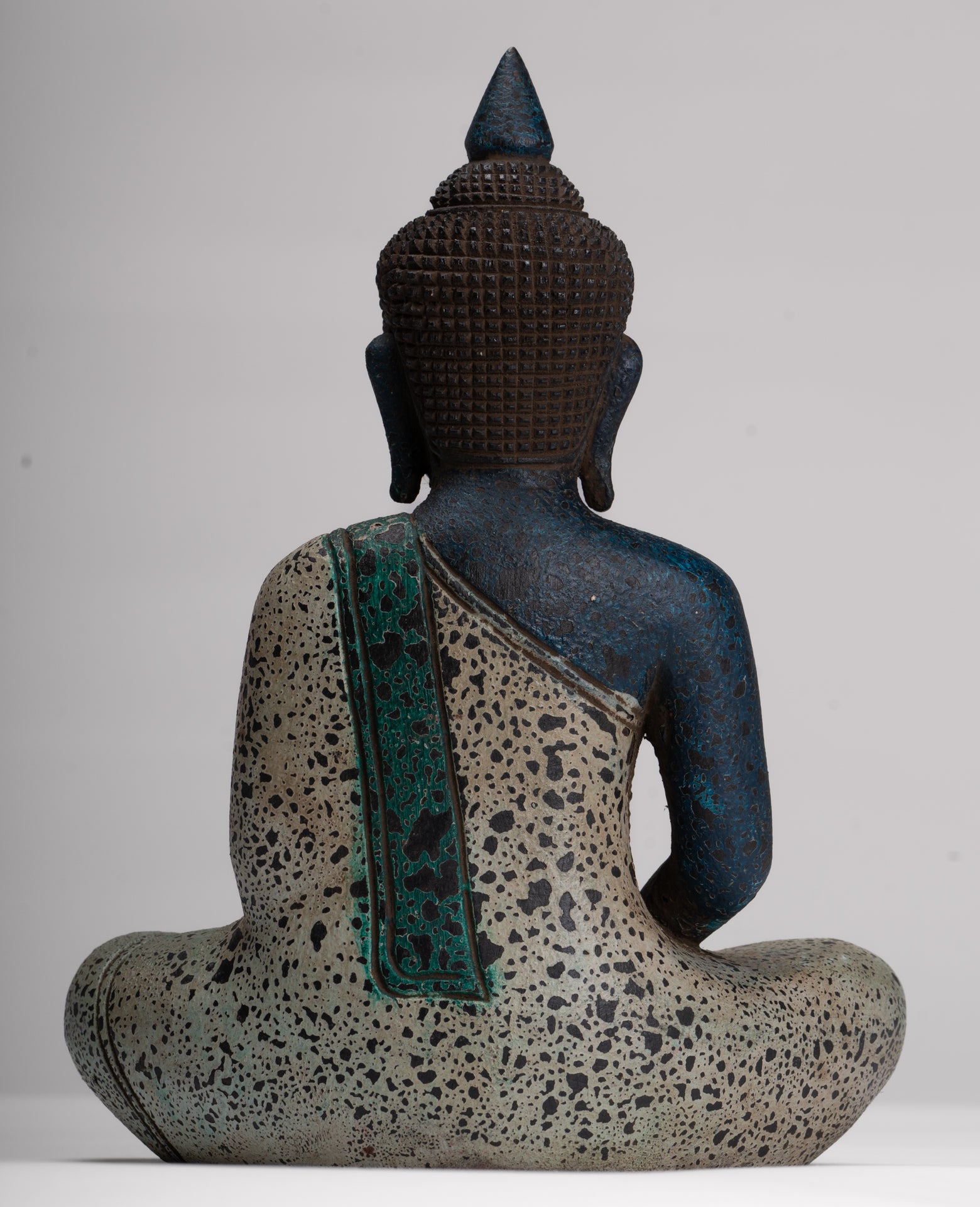 Buddha Sculpture - Antique Khmer Style Wood Seated Buddha Statue Dhyana Meditation Mudra - 27cm/11"