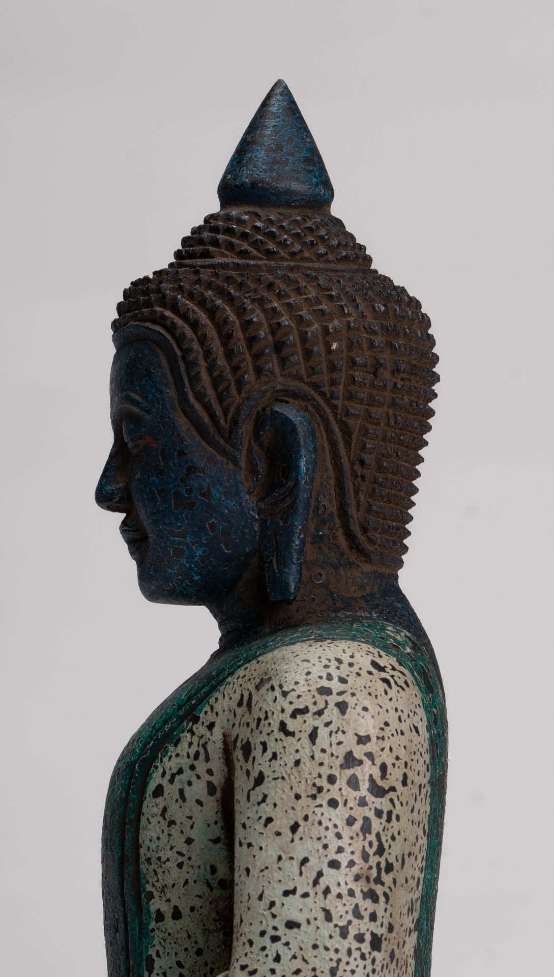 Buddha Sculpture - Antique Khmer Style Wood Seated Buddha Statue Dhyana Meditation Mudra - 27cm/11"