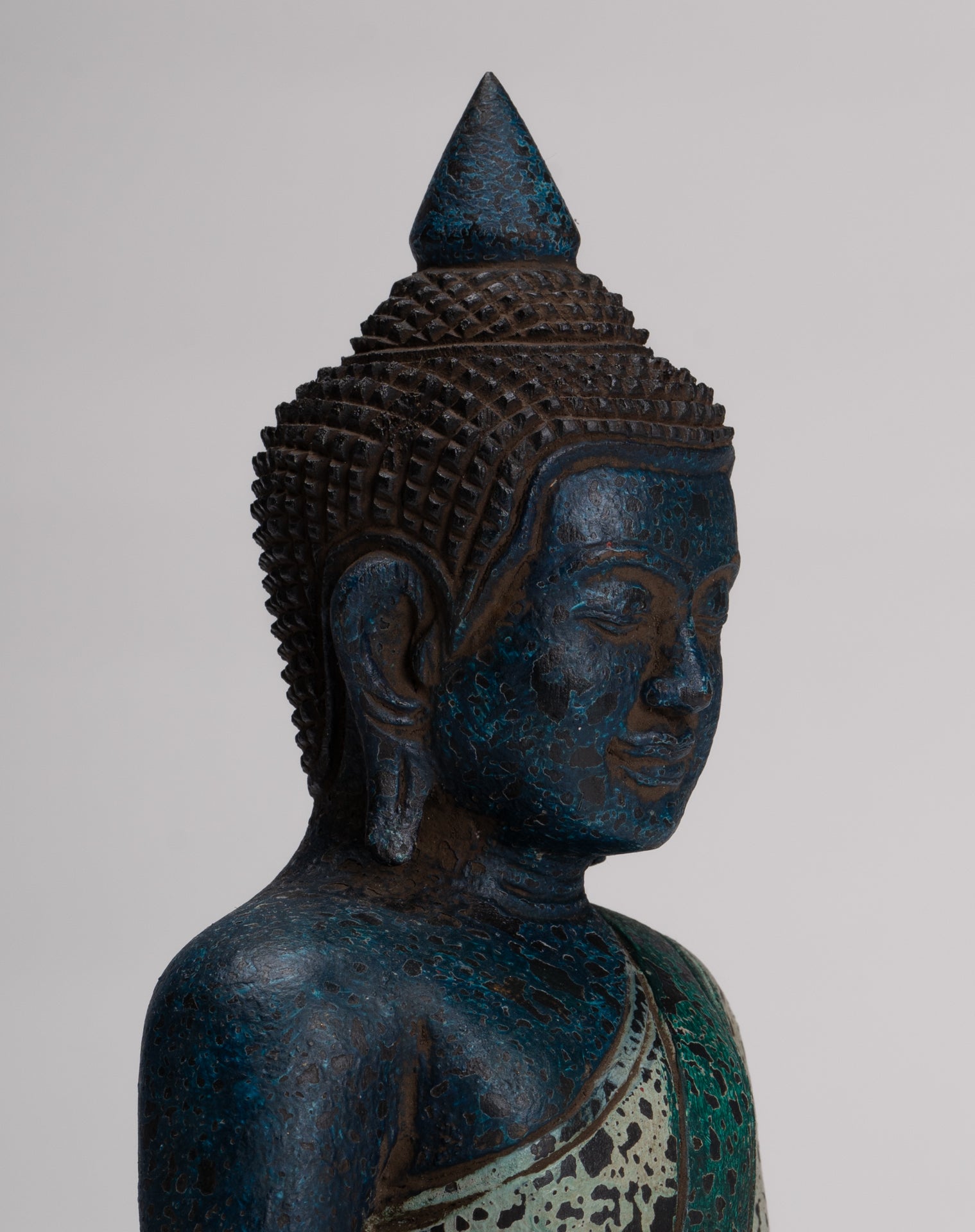 Buddha Sculpture - Antique Khmer Style Wood Seated Buddha Statue Dhyana Meditation Mudra - 27cm/11"