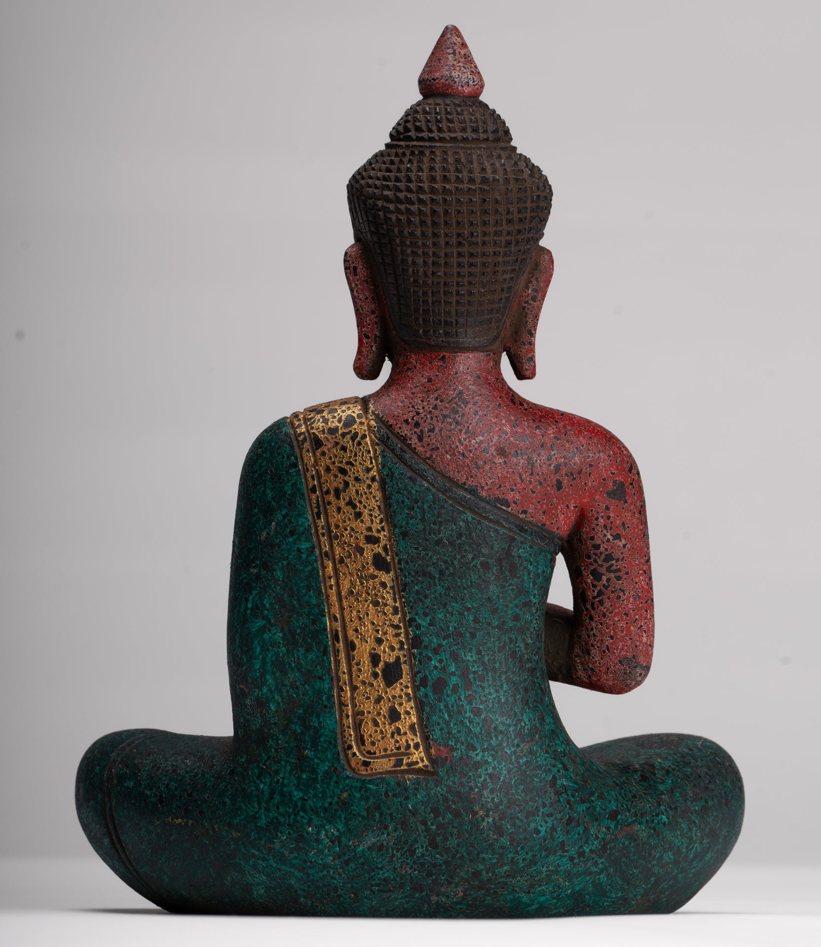 Buddha Statue - Antique Khmer Style Cambodia Seated Wood Buddha Statue Teaching Mudra - 26cm/10"