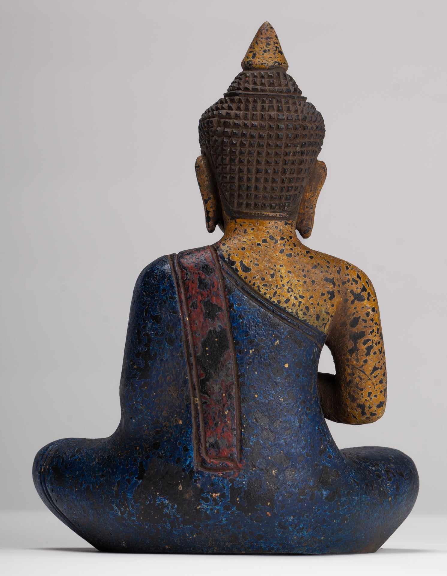 Buddha Statue - Antique Khmer Style Cambodia Seated Wood Buddha Statue Teaching Mudra - 21cm/8"