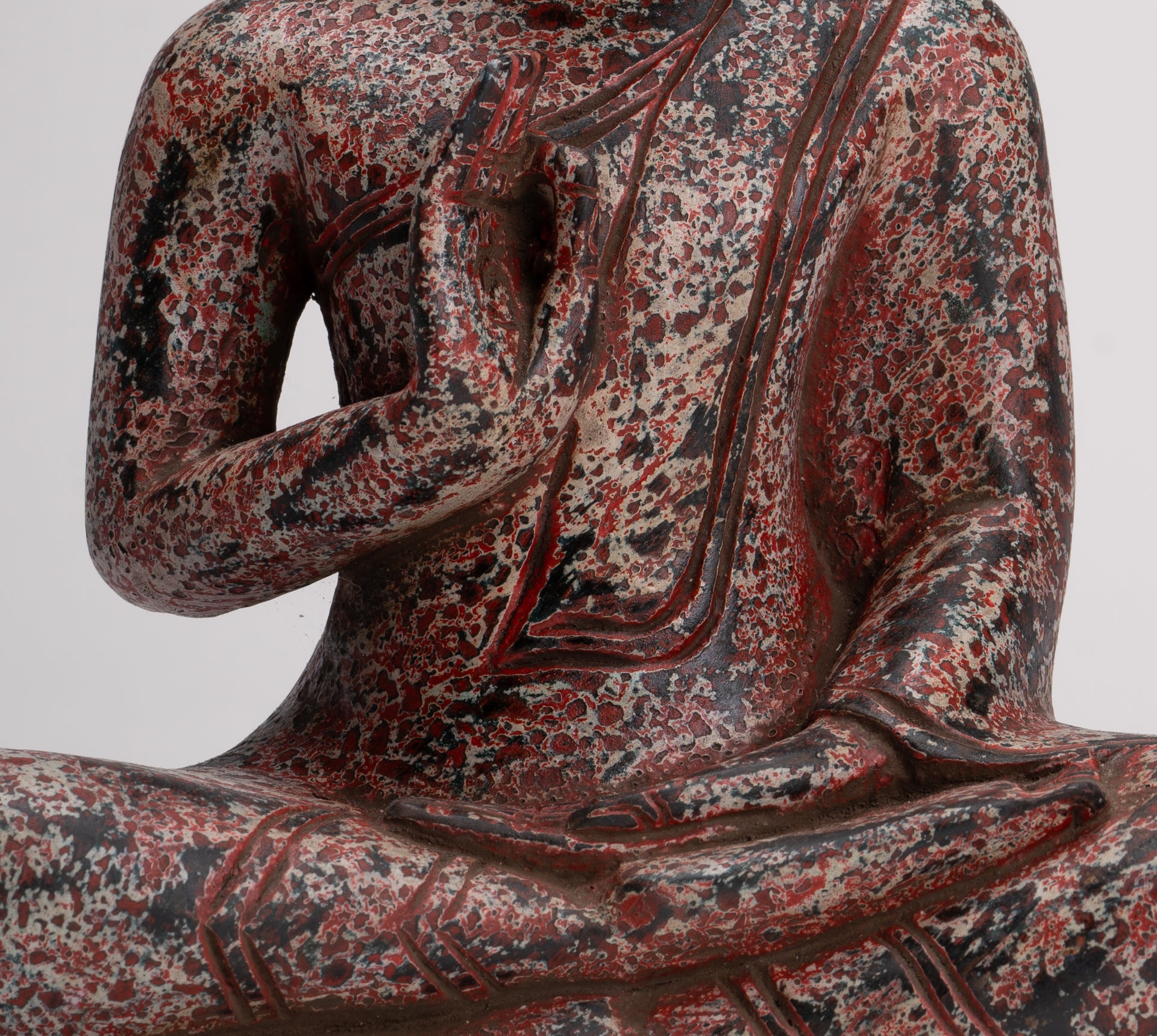 Buddha Statue - Antique Khmer Style Cambodia Seated Wood Buddha Statue Teaching Mudra - 27cm/11"