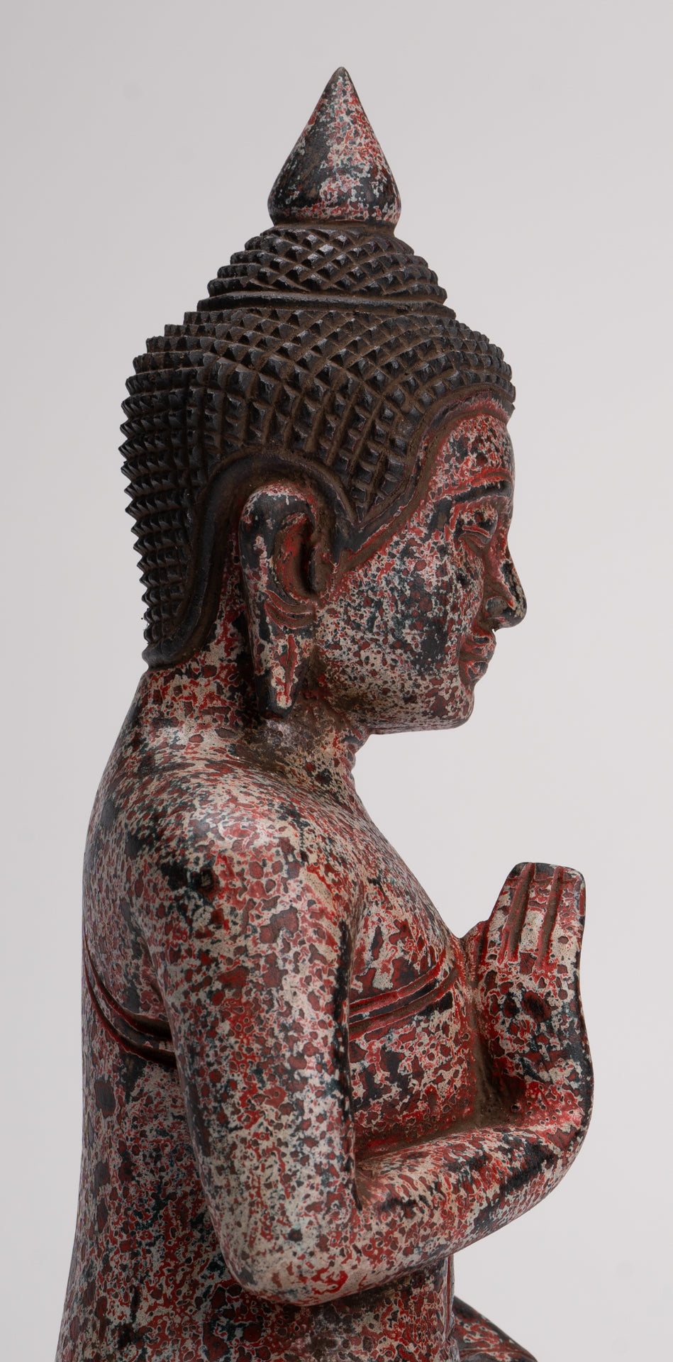 Buddha Statue - Antique Khmer Style Cambodia Seated Wood Buddha Statue Teaching Mudra - 27cm/11"