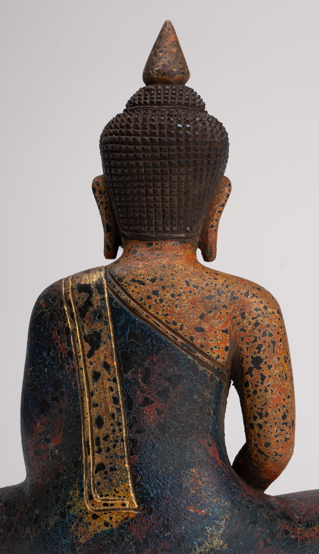 Buddha Sculpture - Antique Khmer Style Wood Seated Buddha Statue Dhyana Meditation Mudra - 28cm/11"