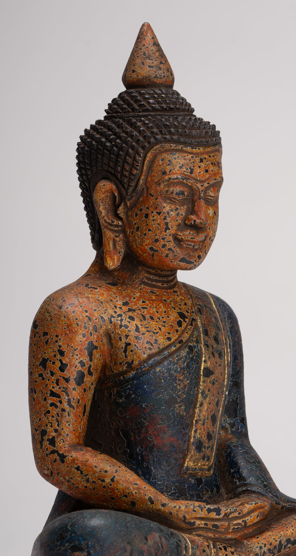 Buddha Sculpture - Antique Khmer Style Wood Seated Buddha Statue Dhyana Meditation Mudra - 28cm/11"