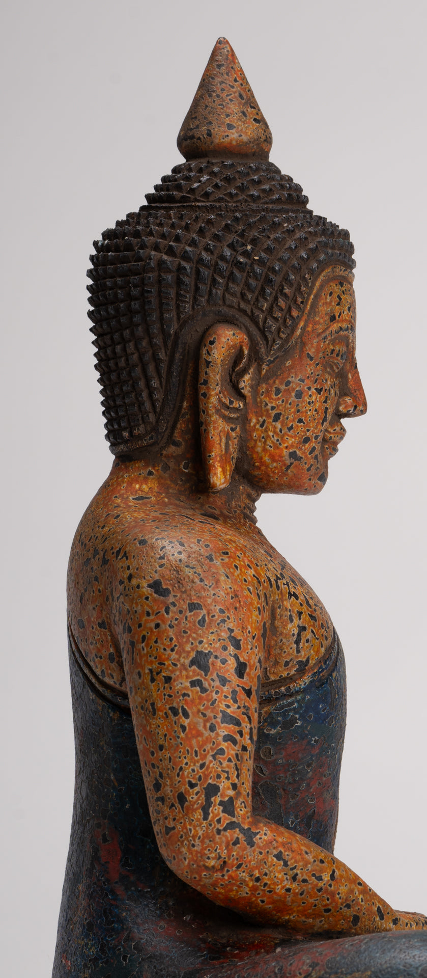 Buddha Sculpture - Antique Khmer Style Wood Seated Buddha Statue Dhyana Meditation Mudra - 28cm/11"