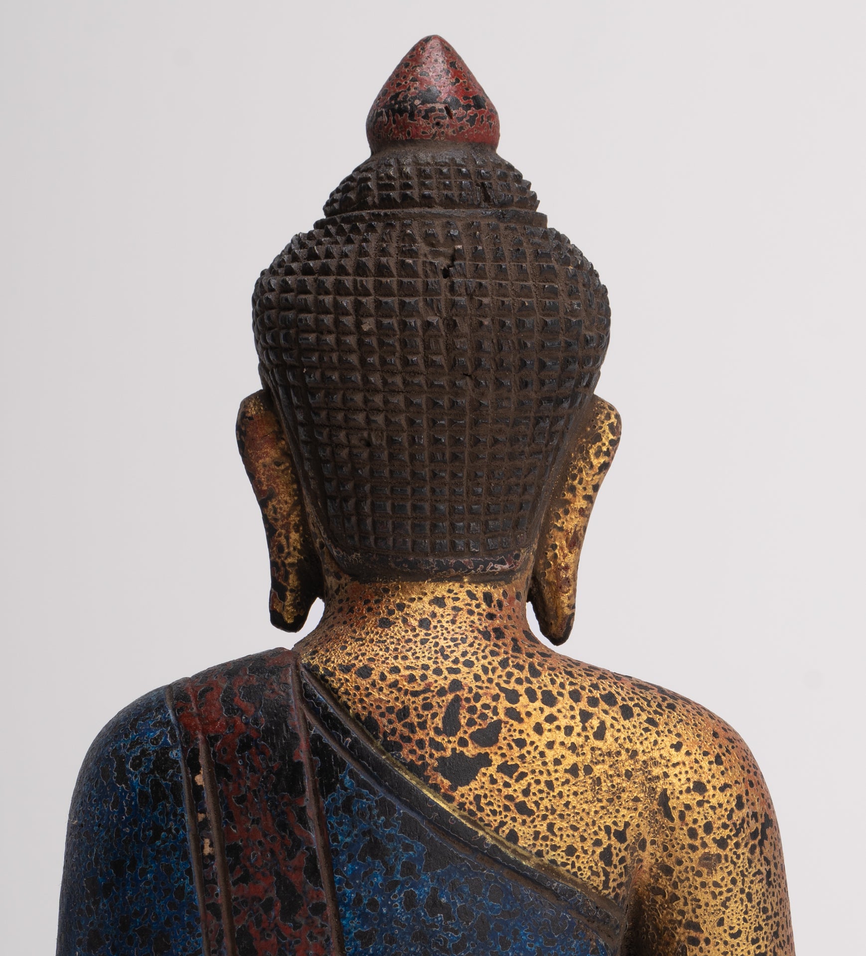 Buddha Sculpture - Antique Khmer Style Wood Seated Buddha Statue Dhyana Meditation Mudra - 26cm/11"