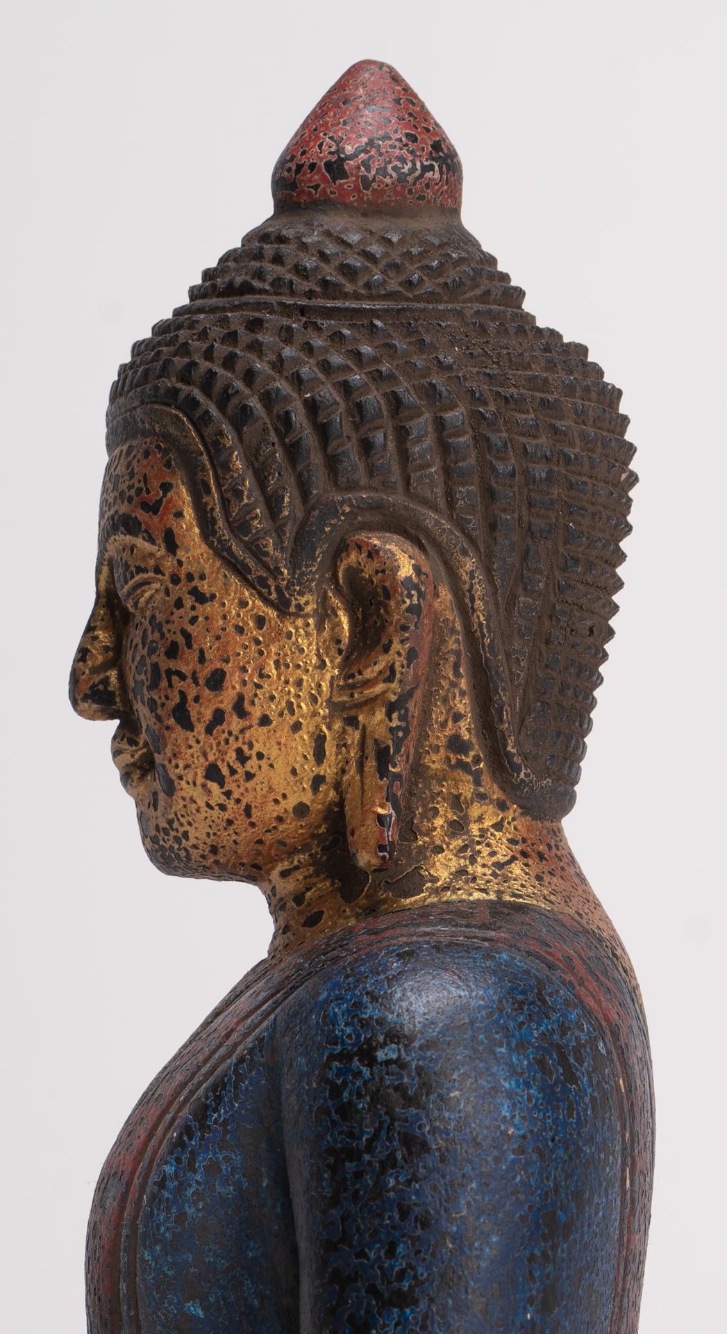 Buddha Sculpture - Antique Khmer Style Wood Seated Buddha Statue Dhyana Meditation Mudra - 26cm/11"