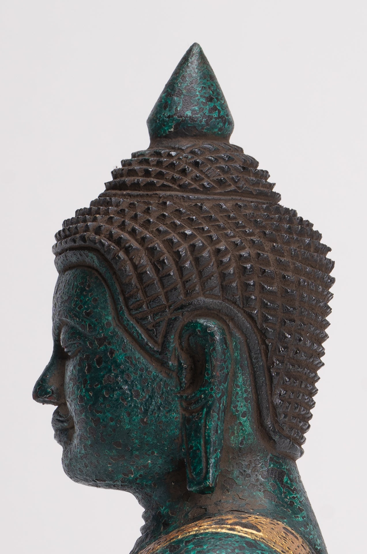 Buddha Statue - Antique Khmer Style Cambodia Seated Wood Buddha Statue Teaching Mudra - 26cm/10"