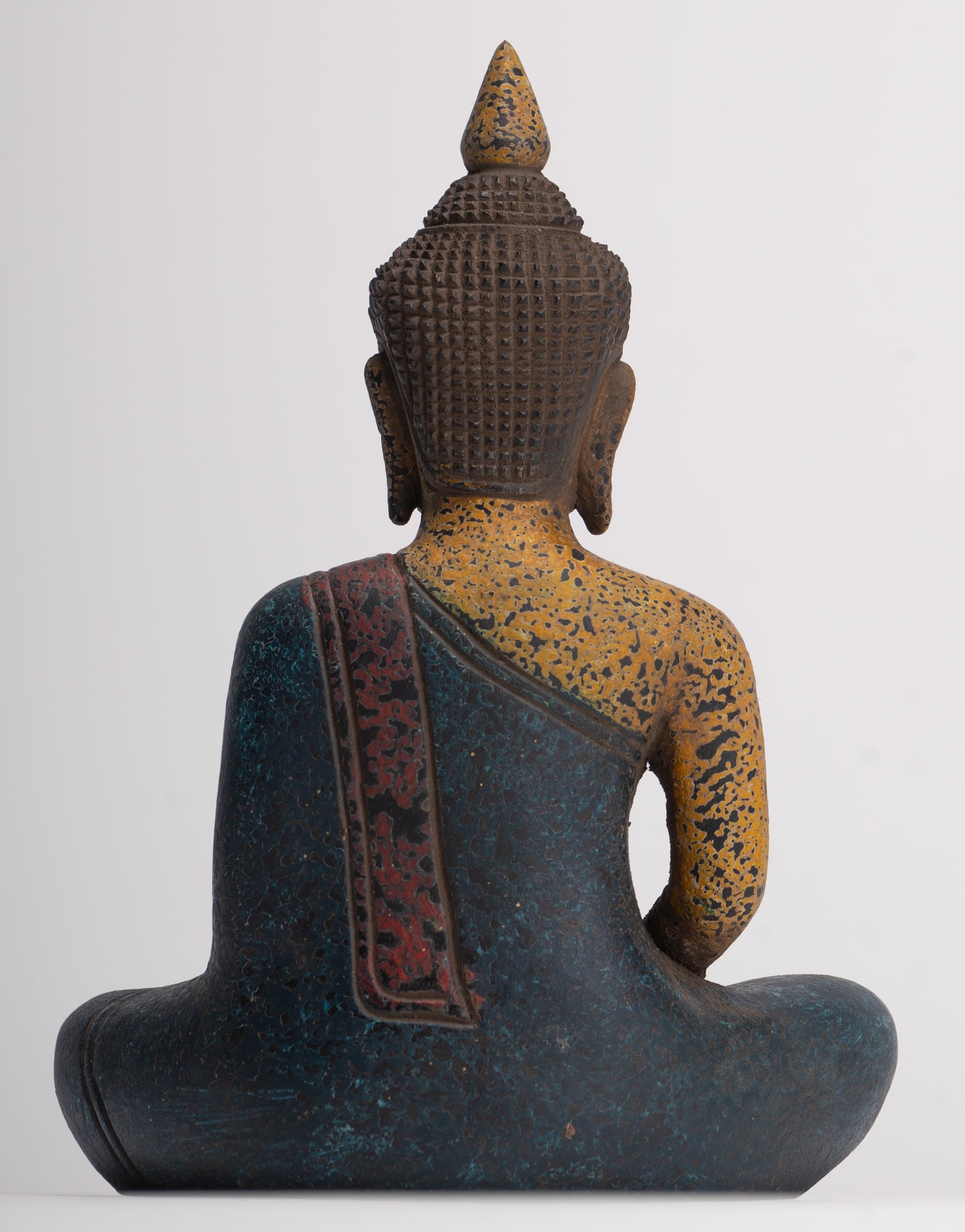 Buddha Sculpture - Antique Khmer Style Wood Seated Buddha Statue Dhyana Meditation Mudra - 20cm/8"