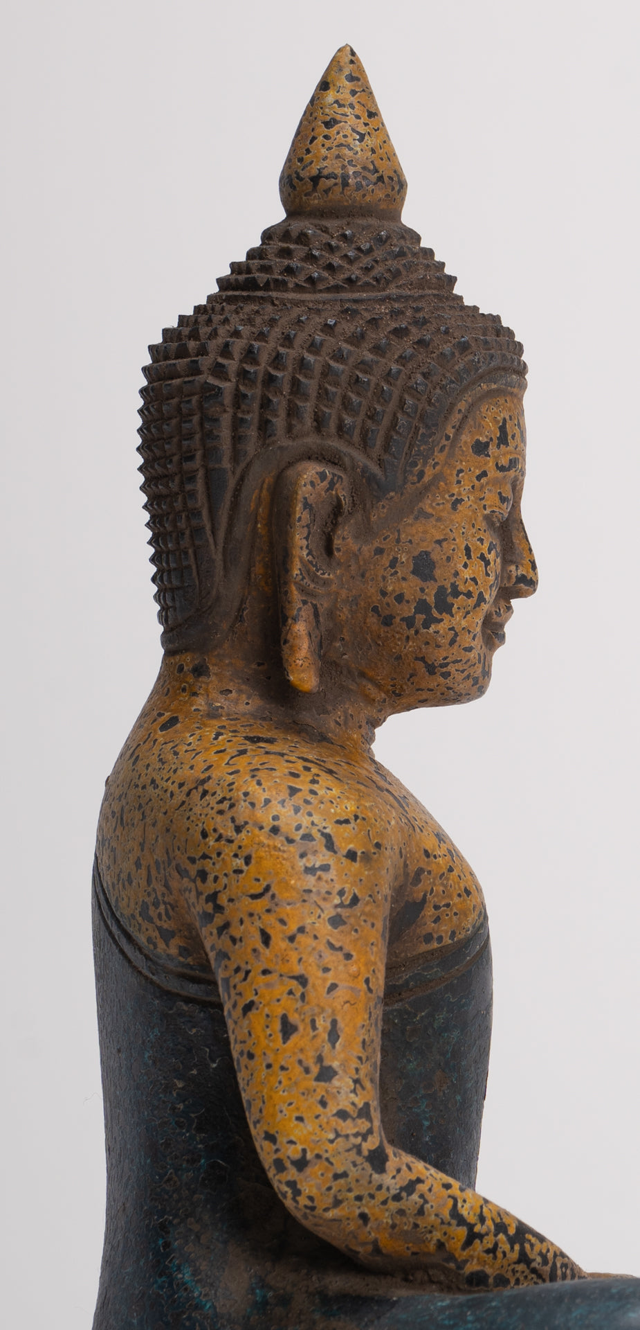 Buddha Sculpture - Antique Khmer Style Wood Seated Buddha Statue Dhyana Meditation Mudra - 20cm/8"