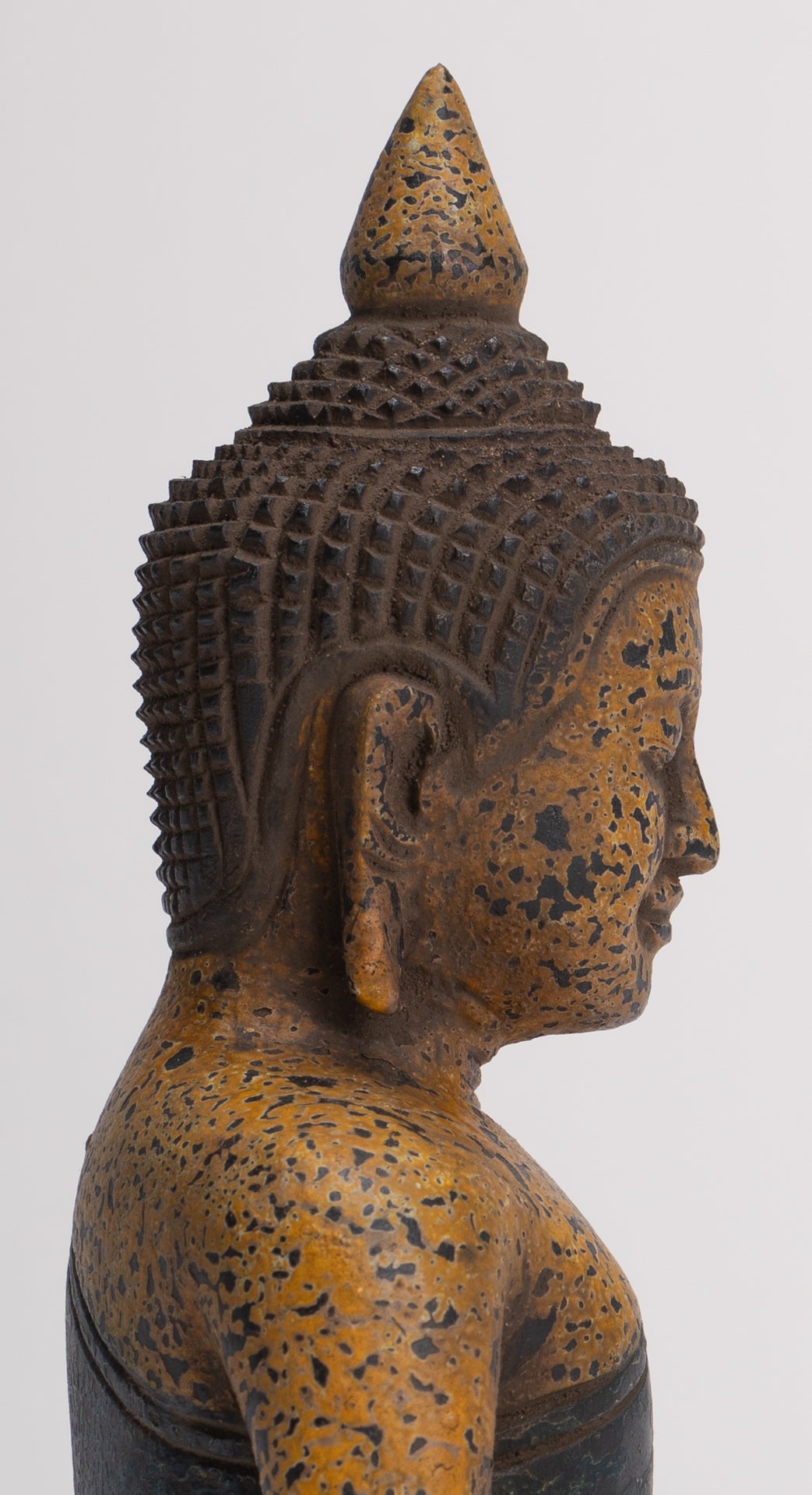 Buddha Sculpture - Antique Khmer in stile Khmer Legno Buddha Statua Dhyana Meditazione Mudra - 20 cm/8 "