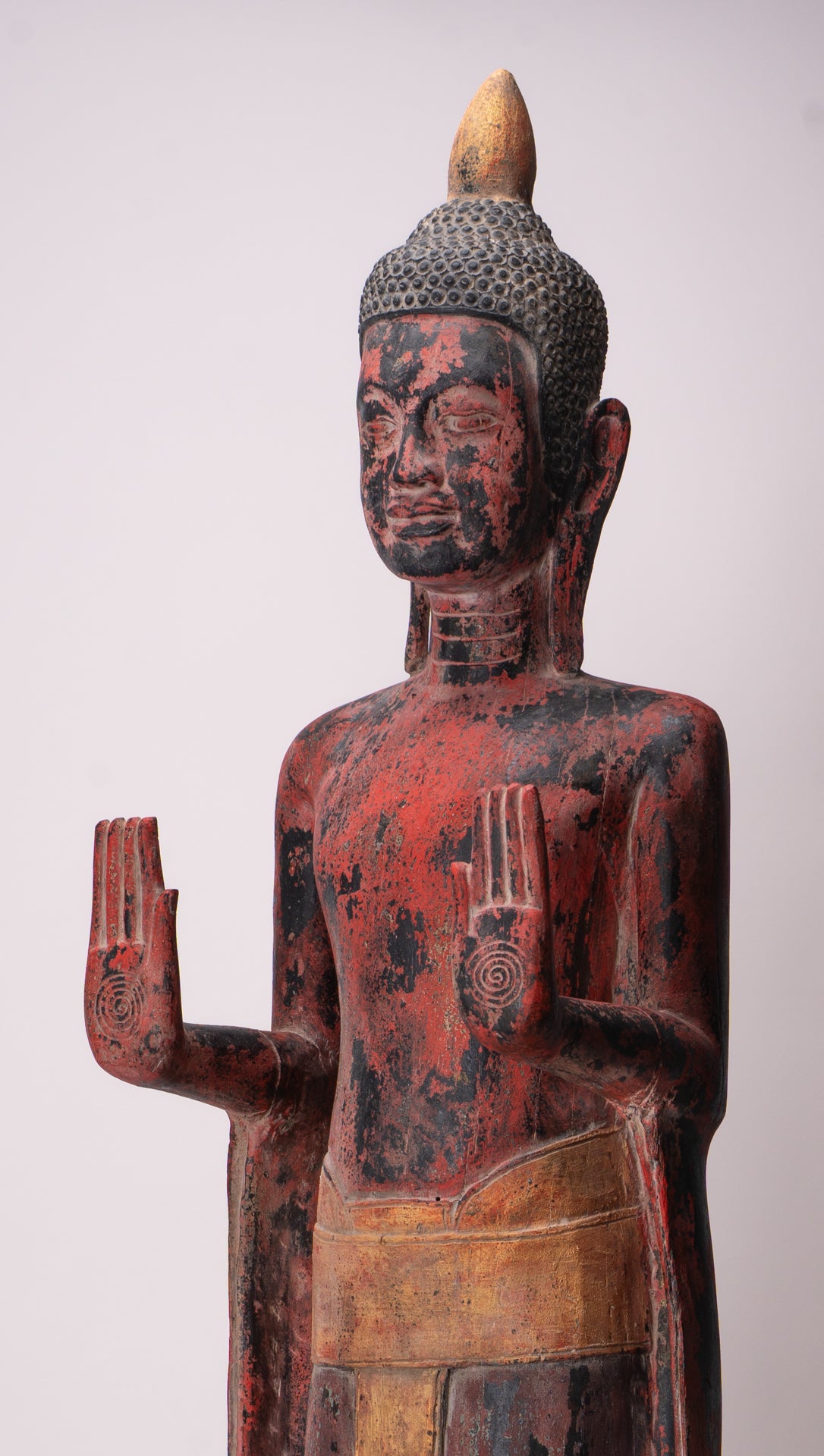 Large Buddha Statue - Antique Khmer Style Wood Standing Protection Monday Buddha Statue - 164cm/66"