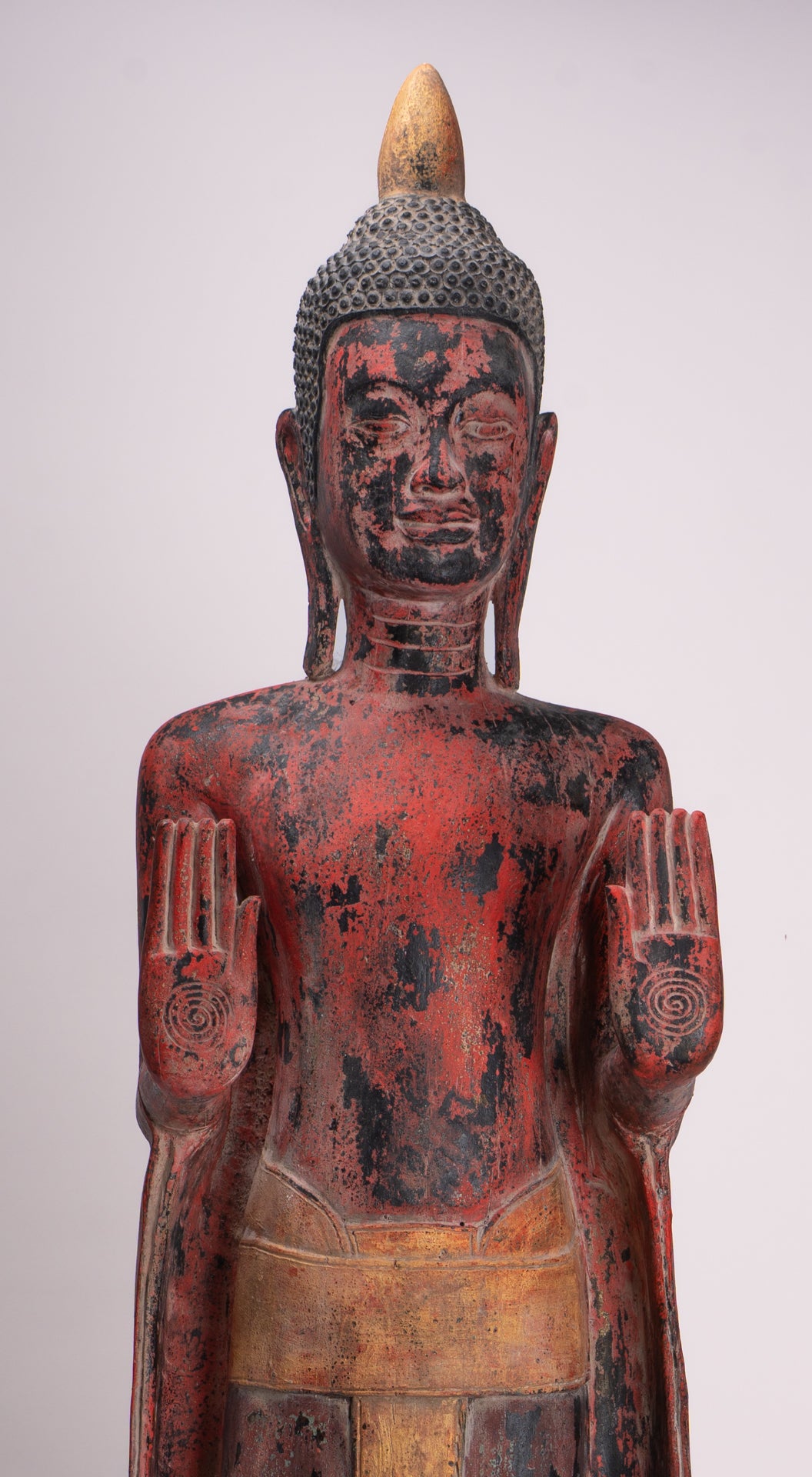 Large Buddha Statue - Antique Khmer Style Wood Standing Protection Monday Buddha Statue - 164cm/66"