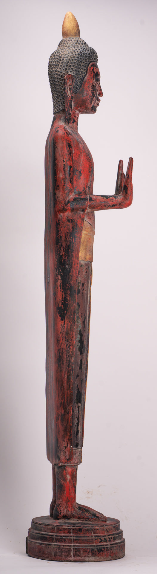 Large Buddha Statue - Antique Khmer Style Wood Standing Protection Monday Buddha Statue - 164cm/66"