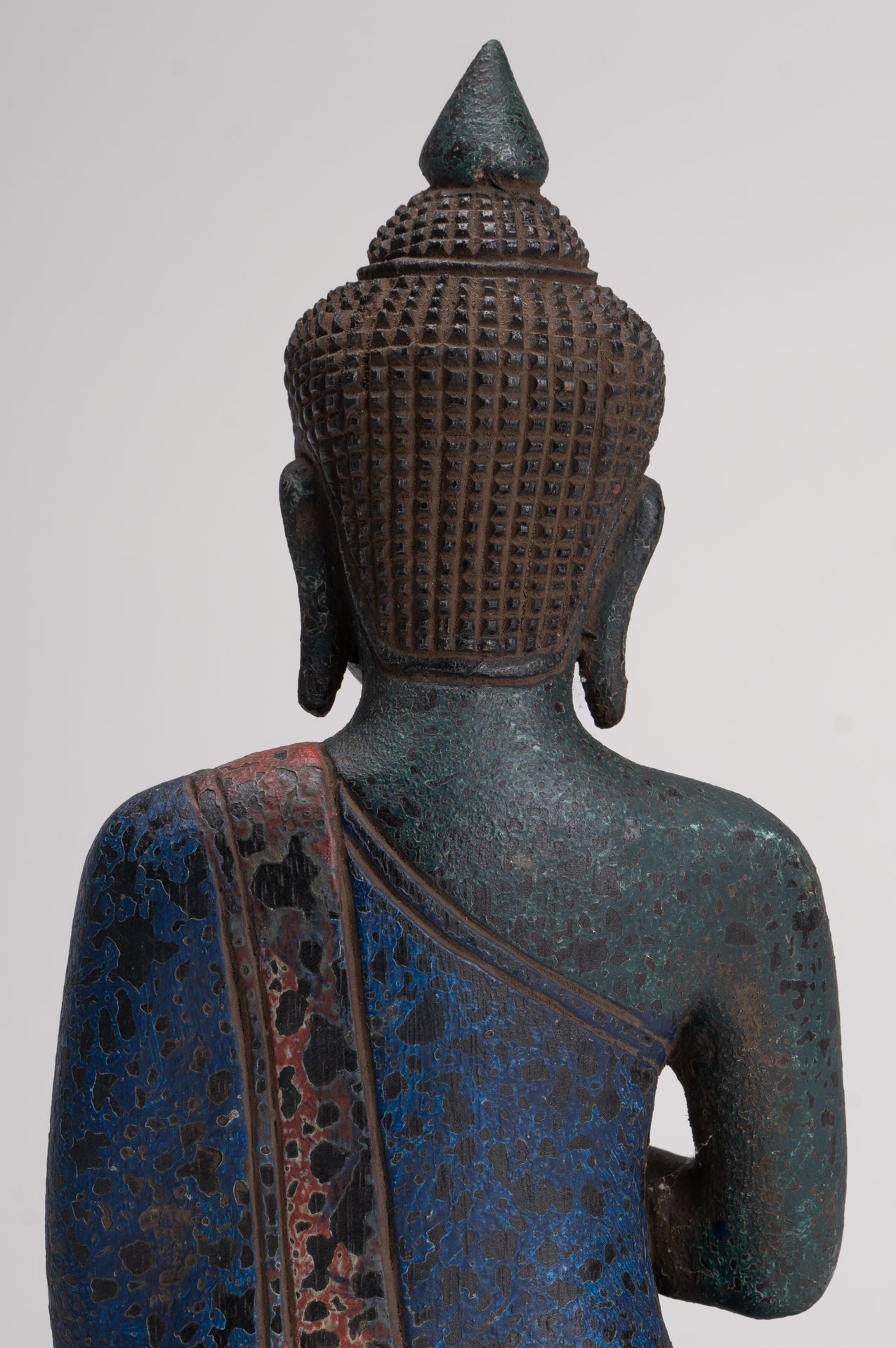 Buddha Statue - Antique Khmer Style Cambodia Seated Wood Buddha Statue Teaching Mudra - 27cm/11"